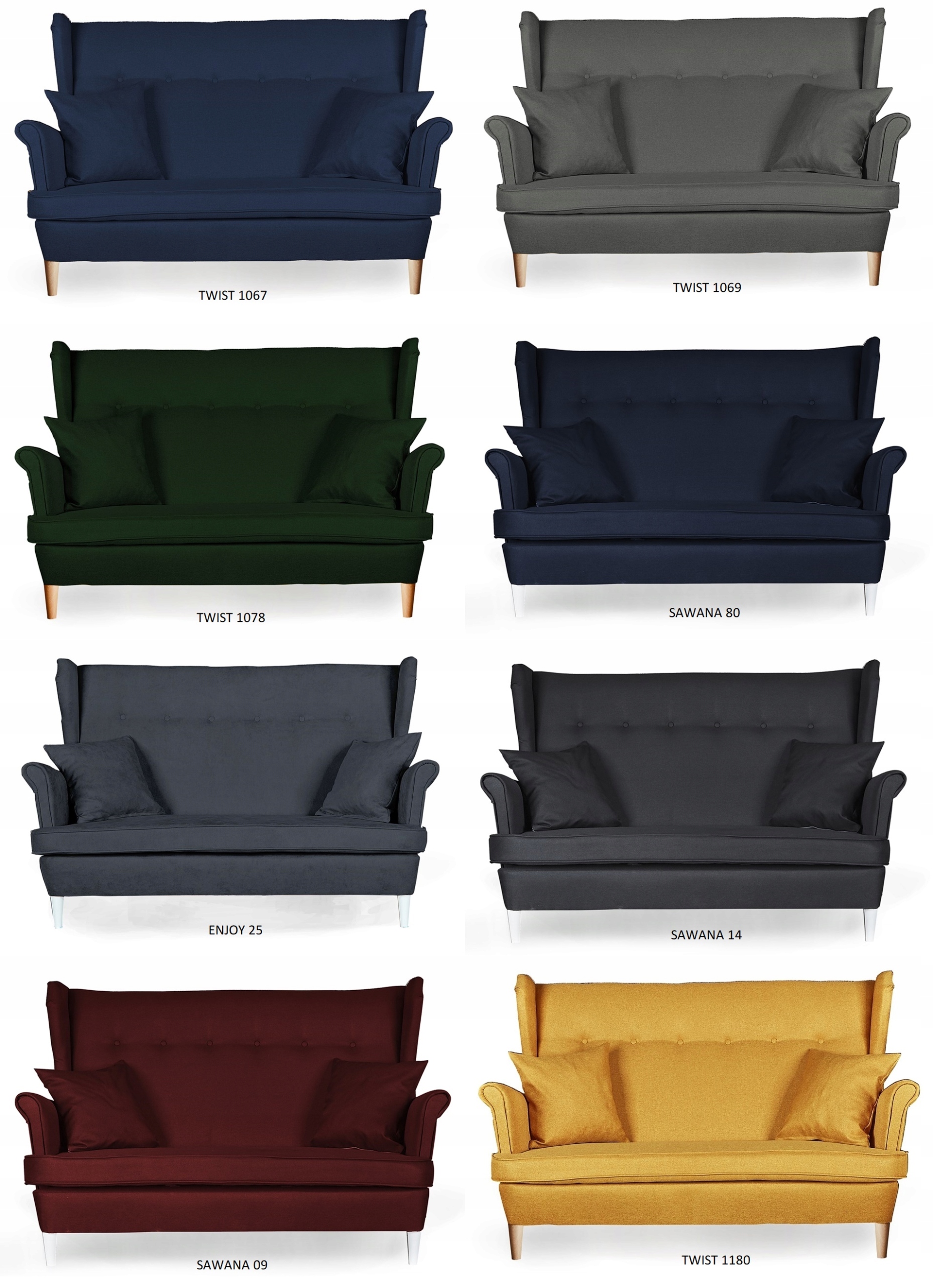 Zestaw wypoczynkowy mebli uszak Ari sofa fotele pufy komplet