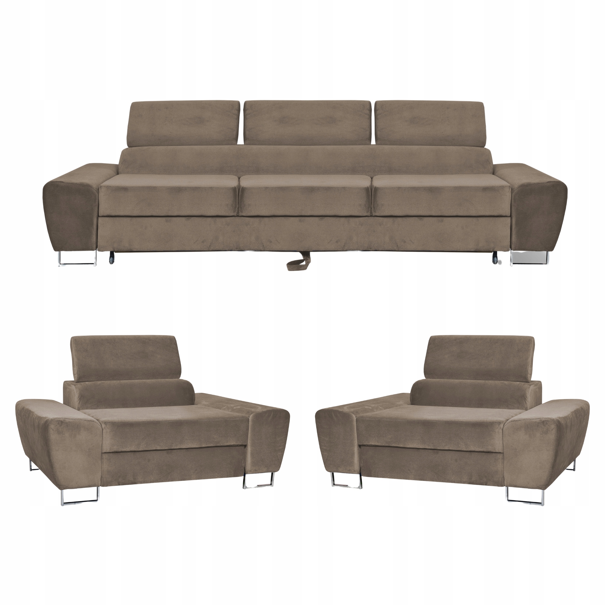 Zestaw mebli wypoczynkowych salonu Bosso Sofa 3os fotele brąz