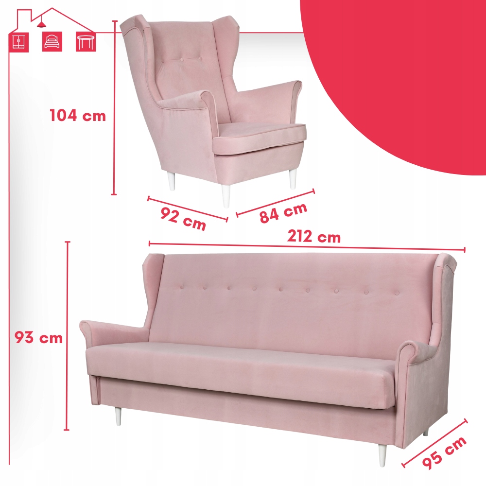 Zestaw Mebli Wypoczynkowych do salonu pudrowy róż ARI