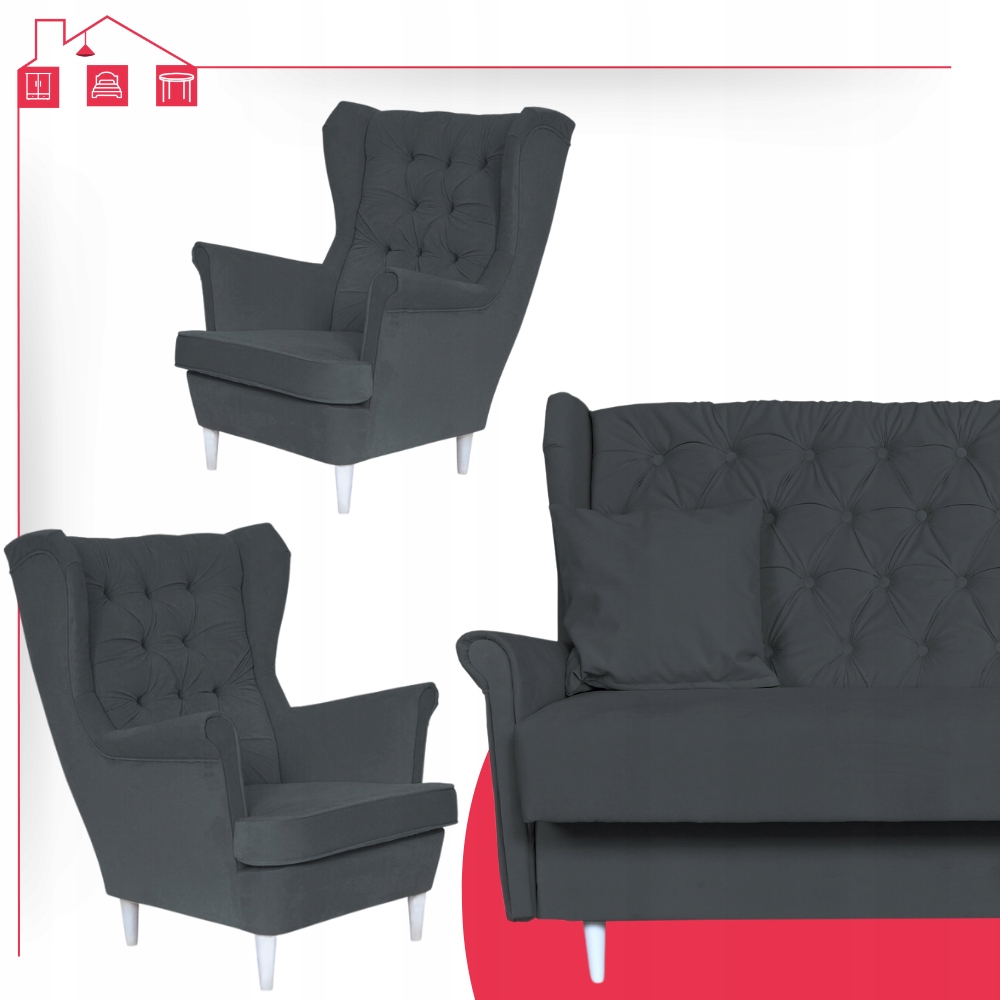 Zestaw wypoczynkowy skandynawski wersalka z fotelami SZARY