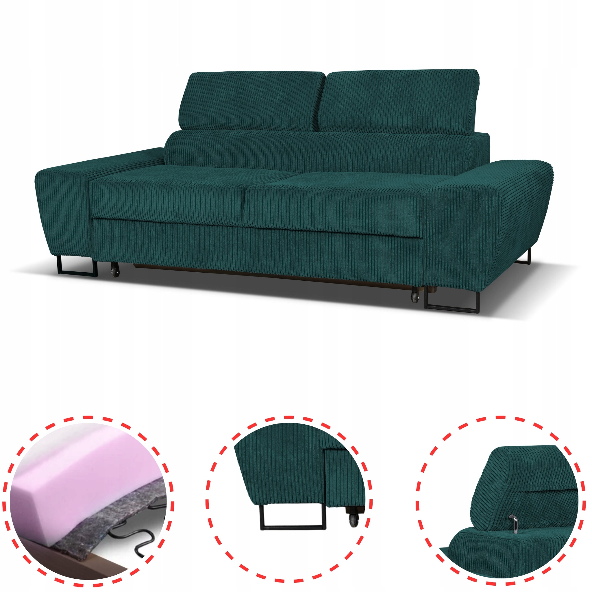 Zestaw mebli wypoczynkowych Savio Sofa 2os fotele zielony