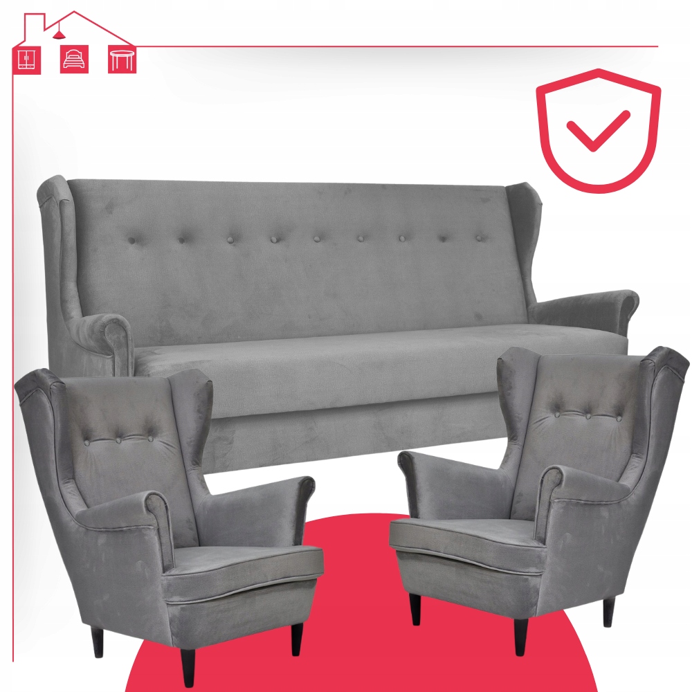 Komplet wypoczynkowy do pokoju funkcja spania jasnoszary ARI