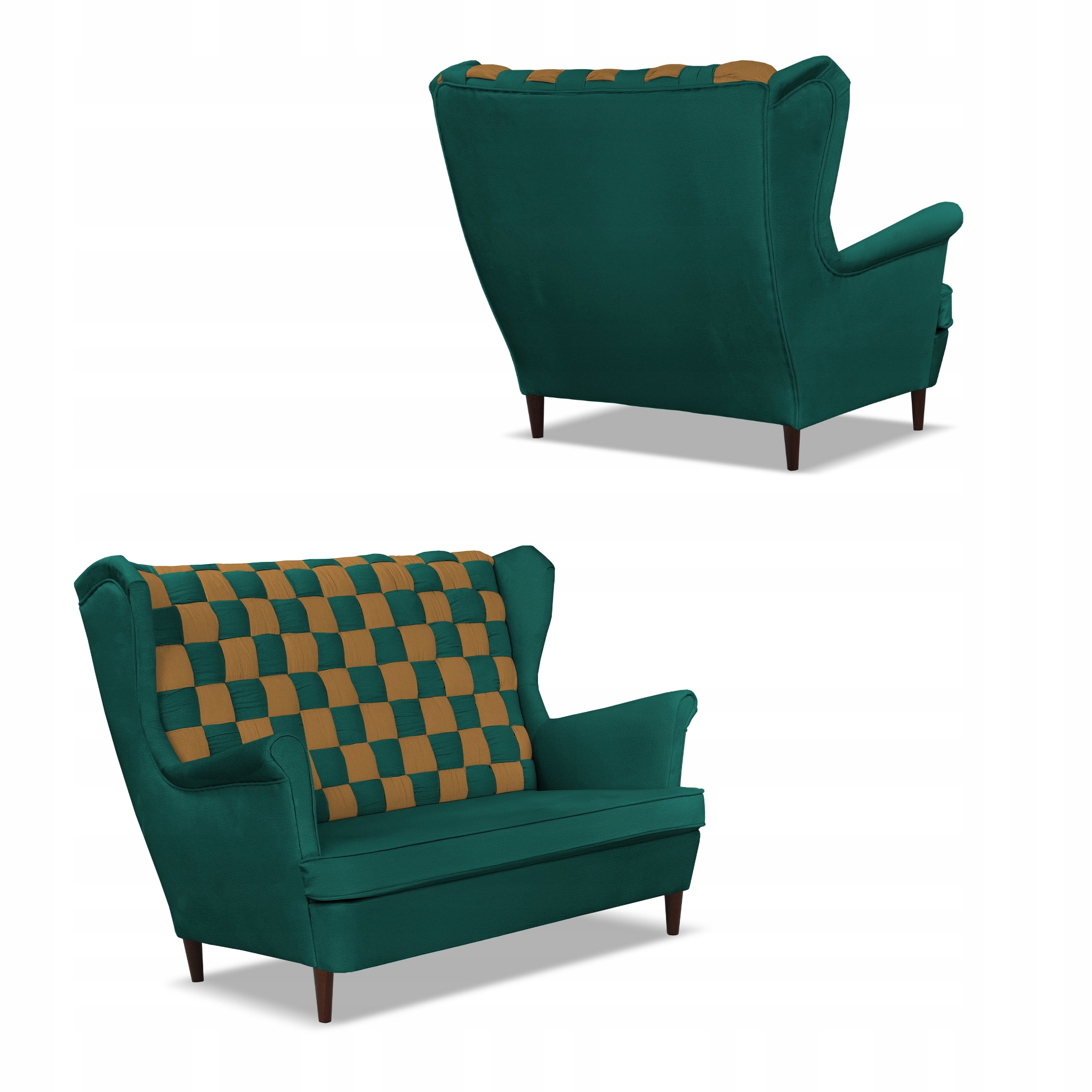 Zestaw uszak CAROL DUO sofa fotele zielono - brązowy
