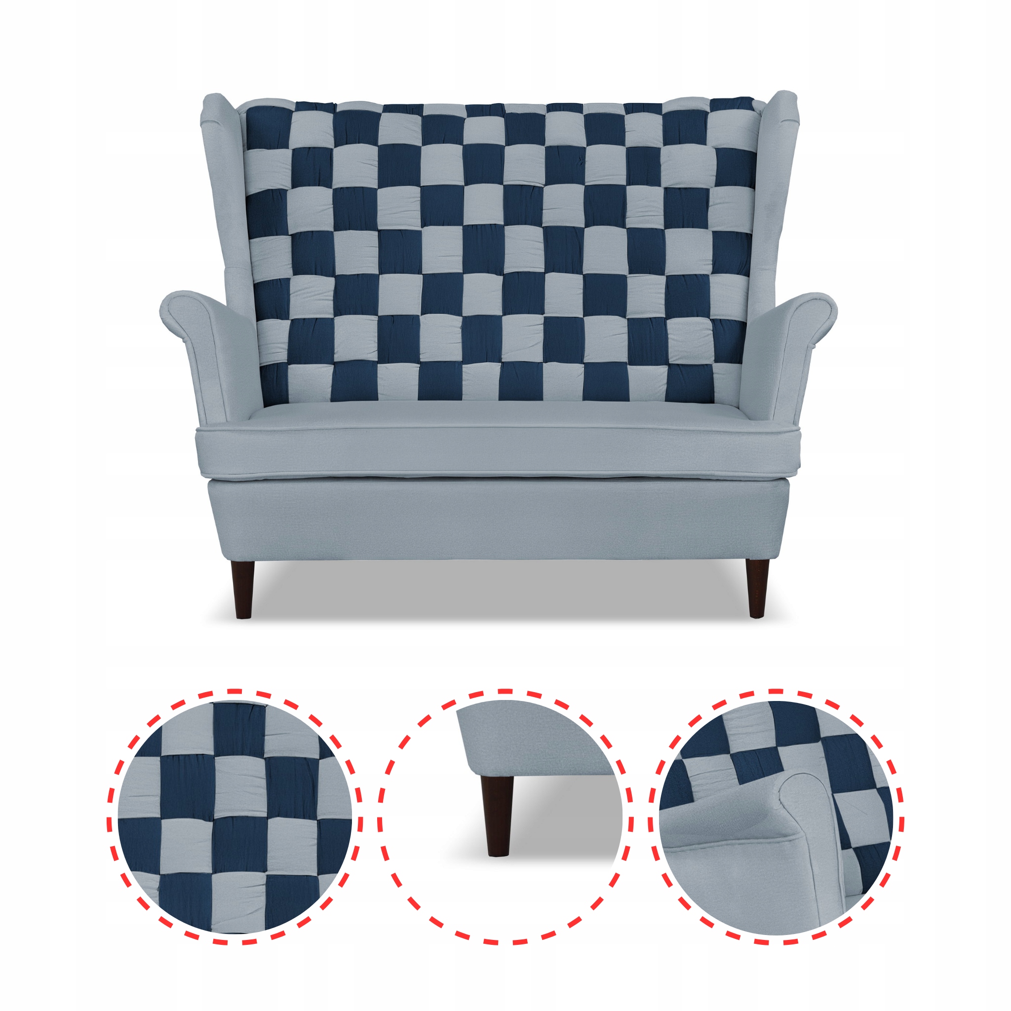Zestaw uszak CAROL DUO sofa fotele pufy szaro - granatowy