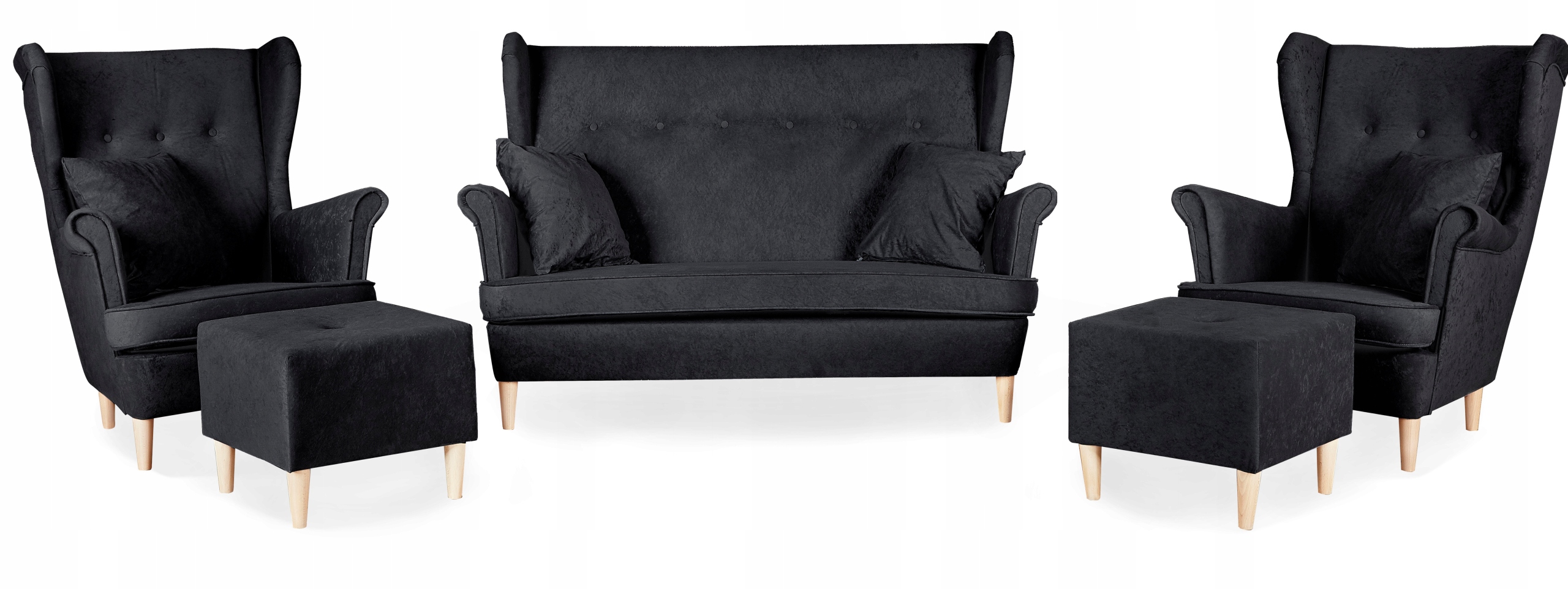 Zestaw wypoczynkowy mebli uszak Ari sofa fotele pufy  komplet