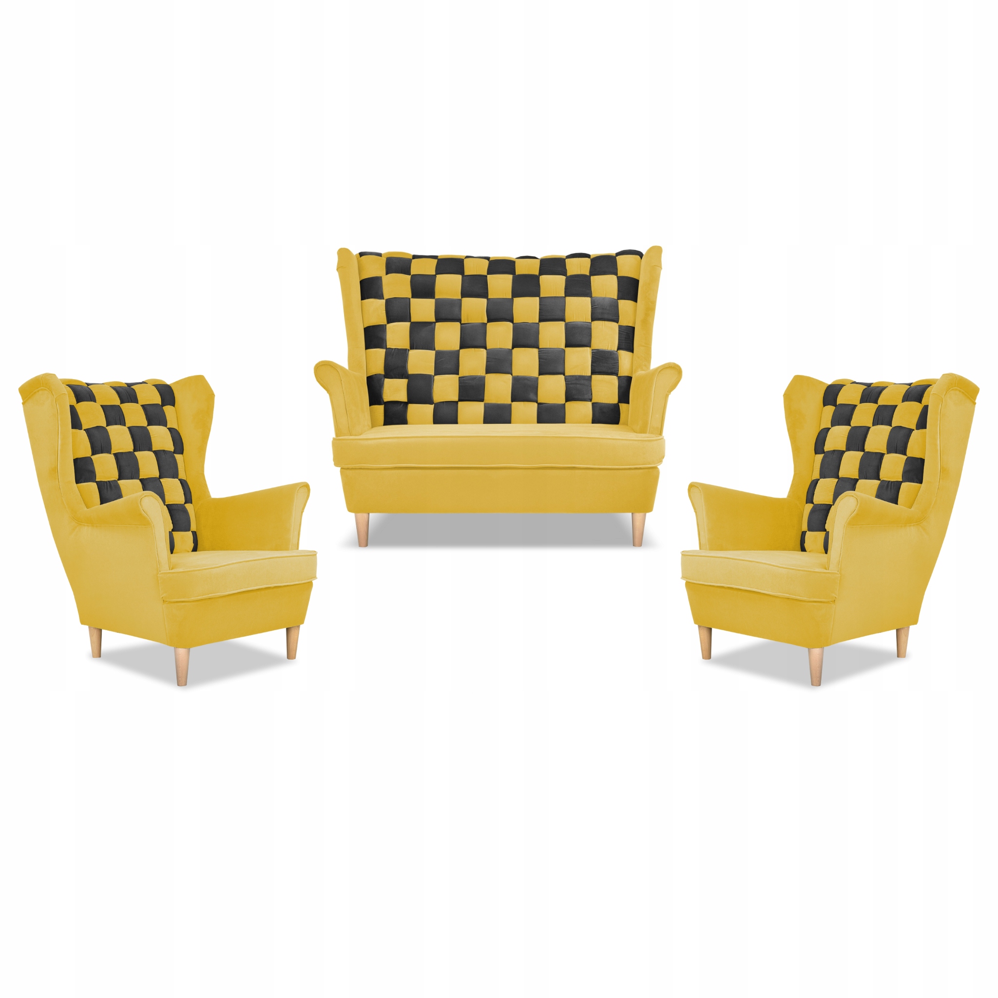 Zestaw uszak CAROL DUO sofa fotele żółty miodowy - brąz