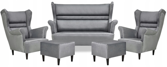 Zestaw wypoczynkowy mebli uszak Zoja sofa fotele pufy  komplet nowy