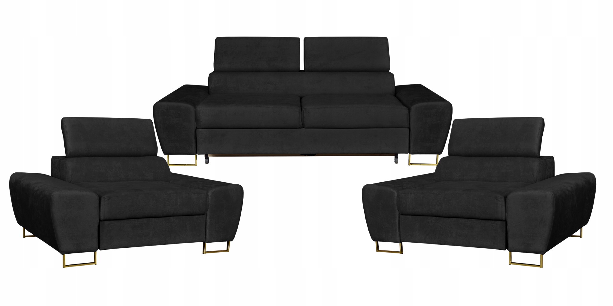 Zestaw mebli wypoczynkowych salon Bosso Sofa 2os fotele czarne