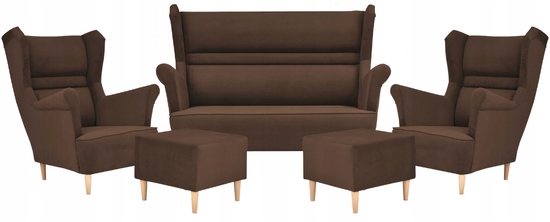 Zestaw wypoczynkowy mebli uszak Zoja sofa fotele pufy  komplet nowy