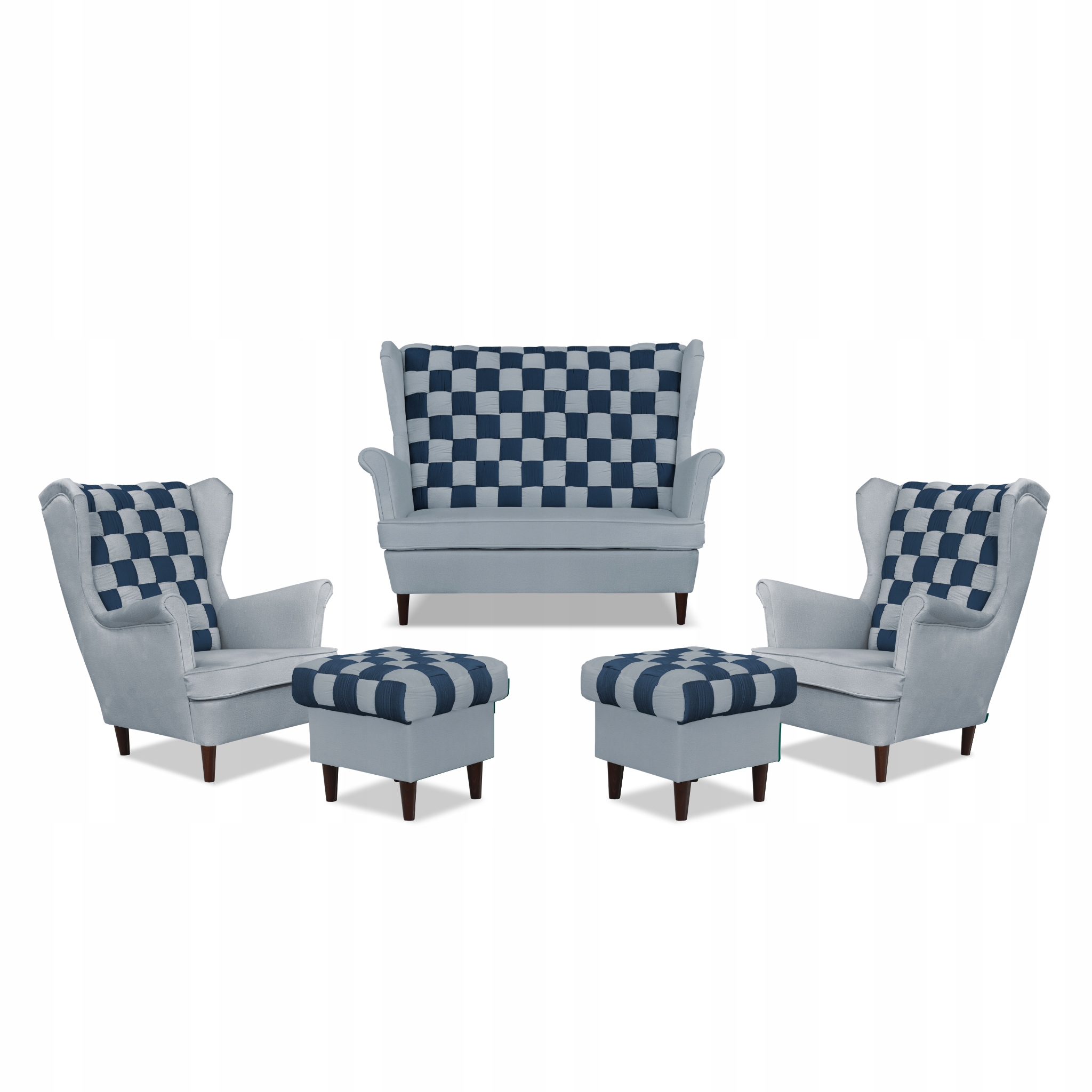 Zestaw uszak CAROL DUO sofa fotele pufy szaro - granatowy