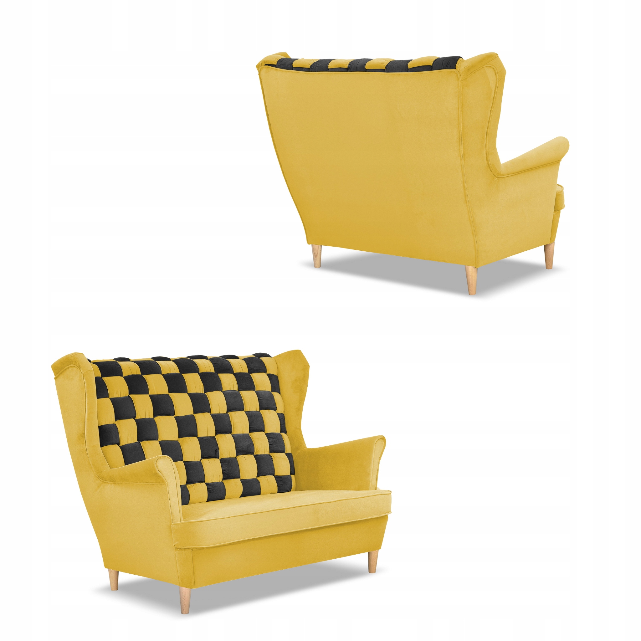 Zestaw uszak CAROL DUO sofa fotele pufy żółty miodowy - brąz