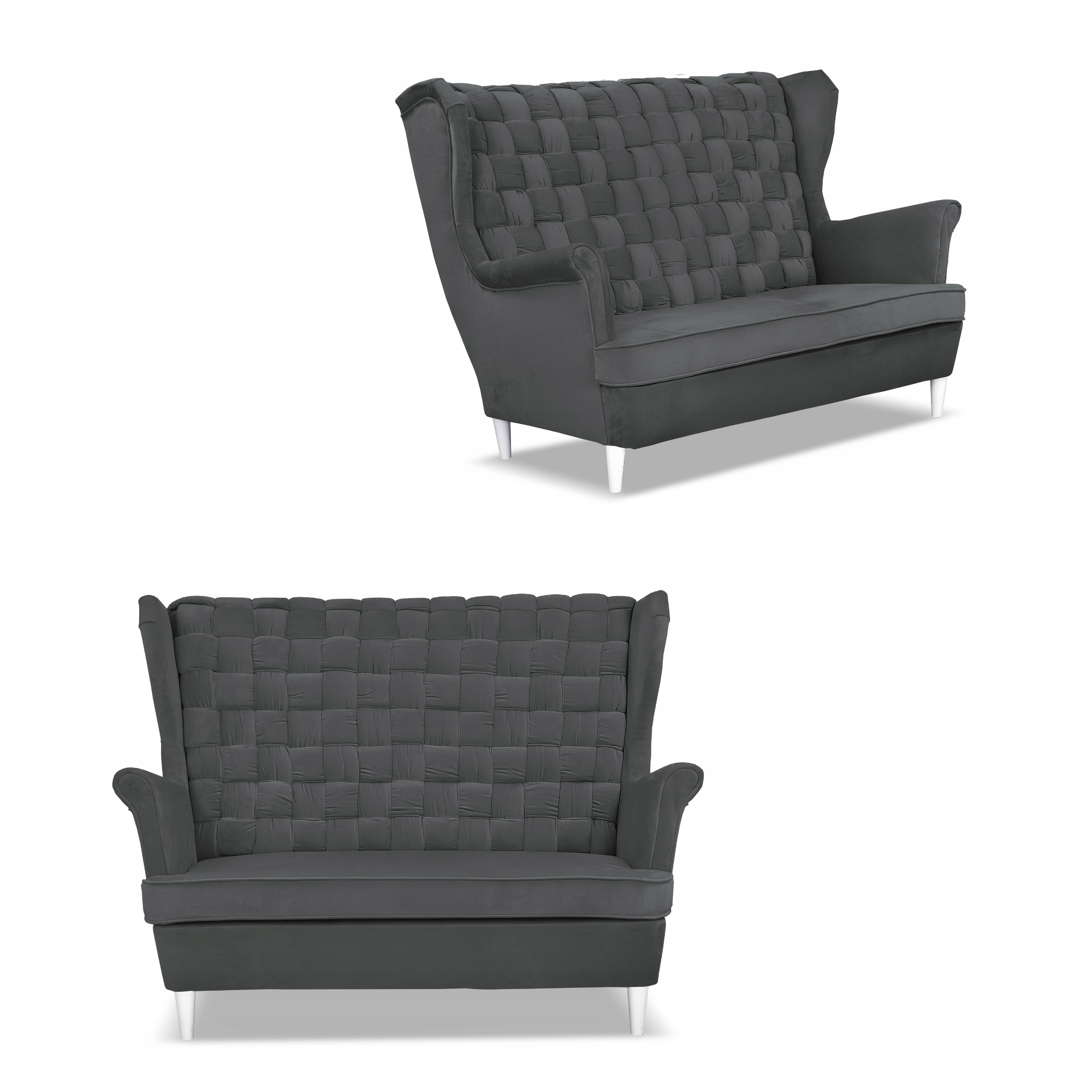 Sofa uszak Carol grafit skandynawska kanapa 2-os. sprężynach