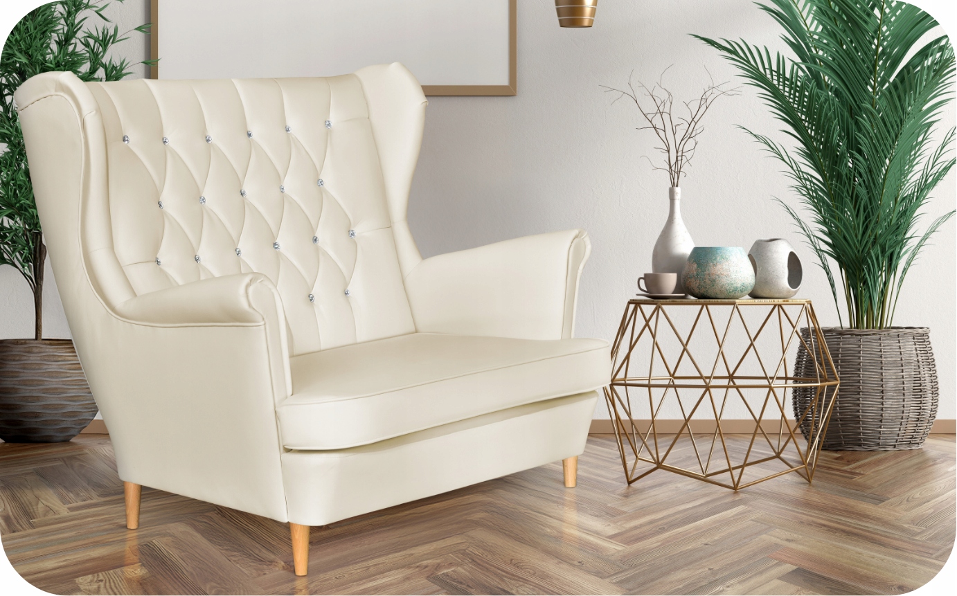 Sofa kanapa uszak Gaja ekoskóra skandynawska beżowa