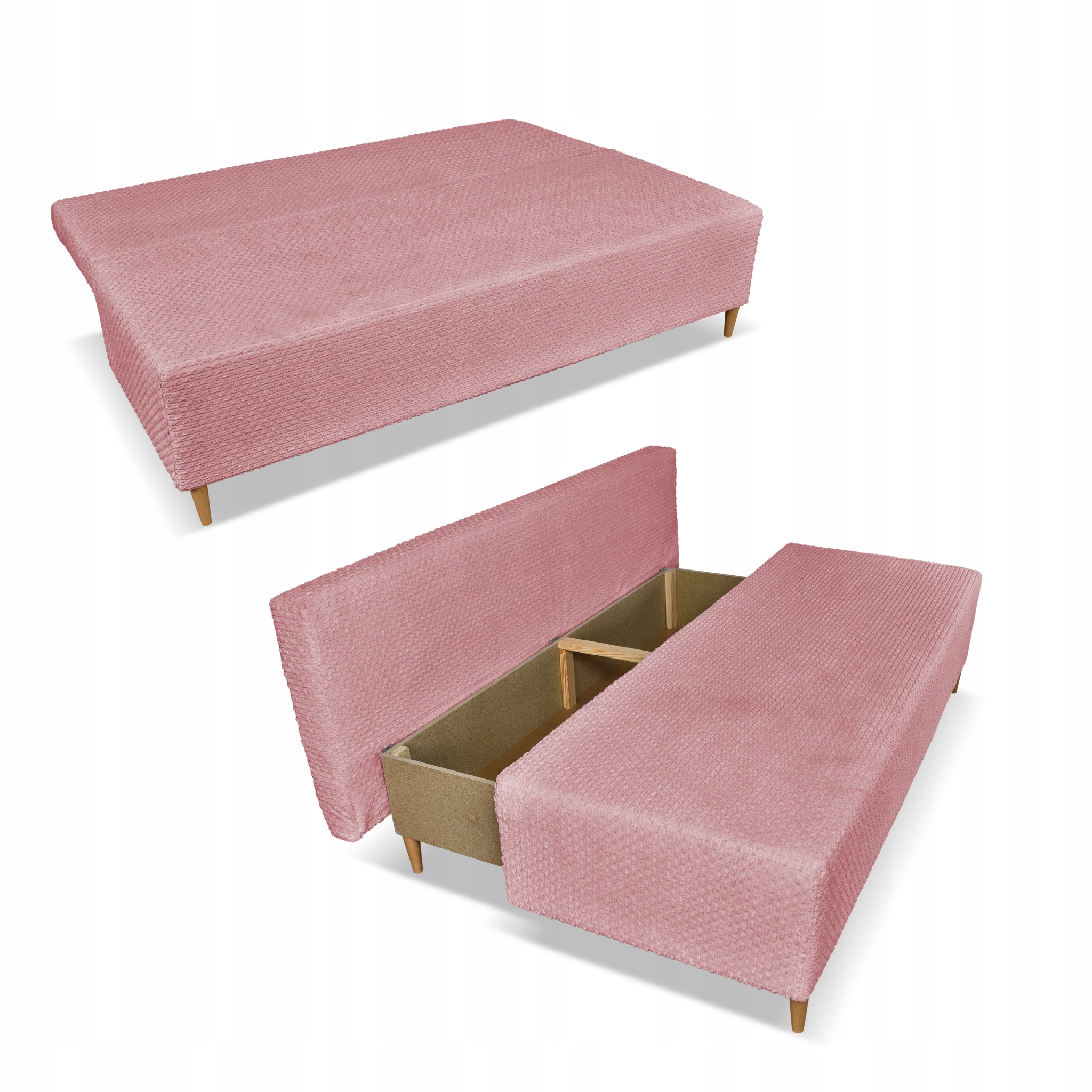 Kanapa sofa KIMO f. spania pojemnik Twisster c. róż sztruks