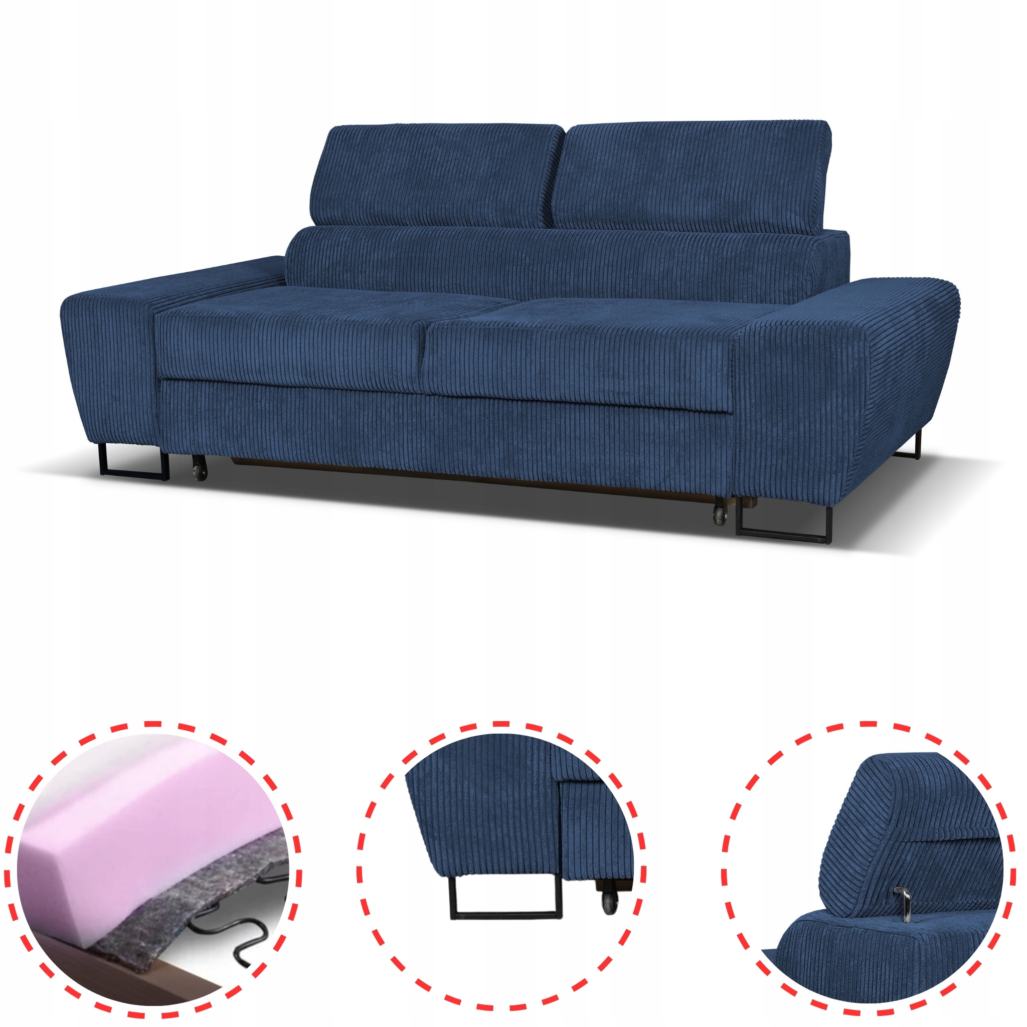Zestaw mebli wypoczynkowych salon Savio Sofa 2os fotele granat