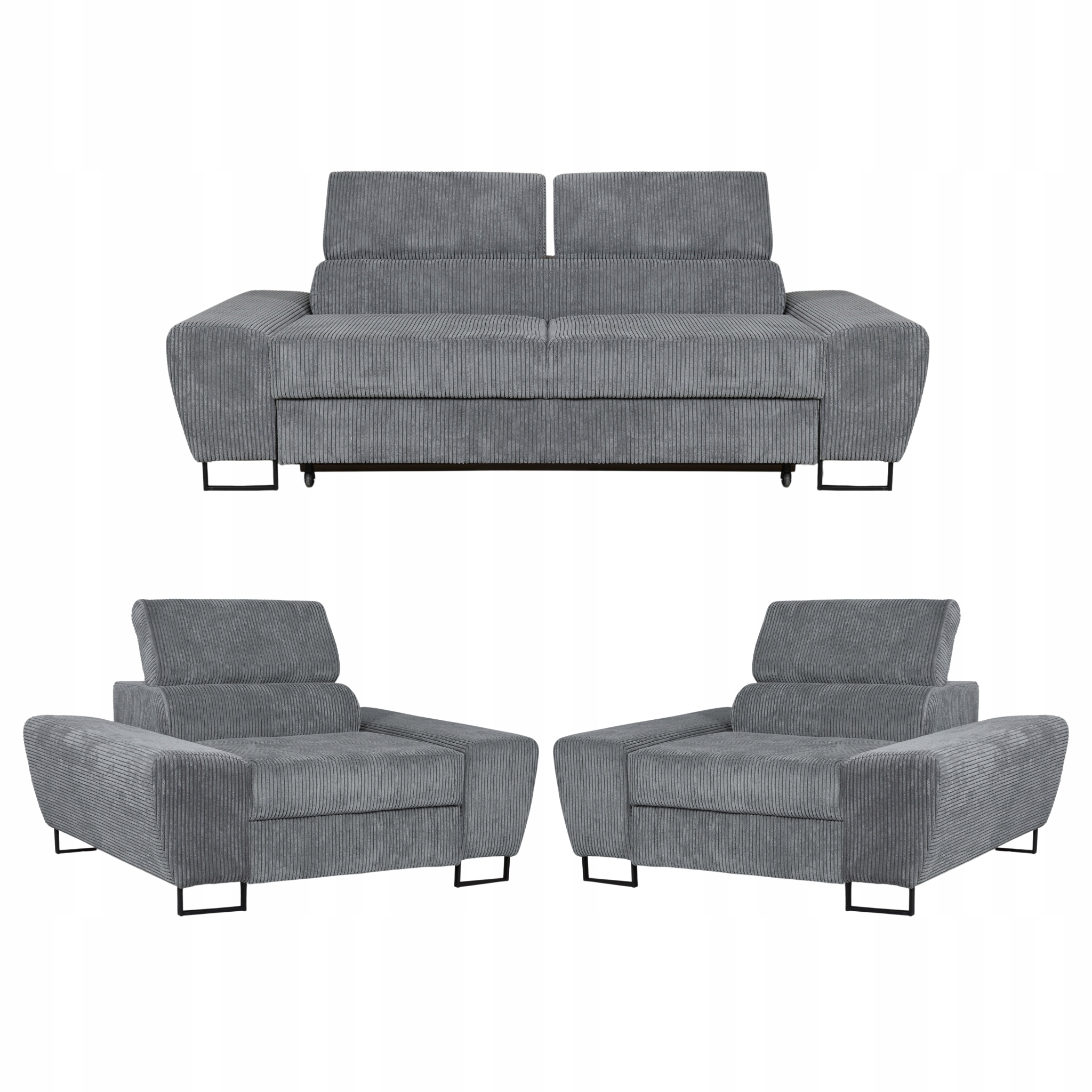 Zestaw mebli wypoczynkowych salonu Savio Sofa 2os fotele szare