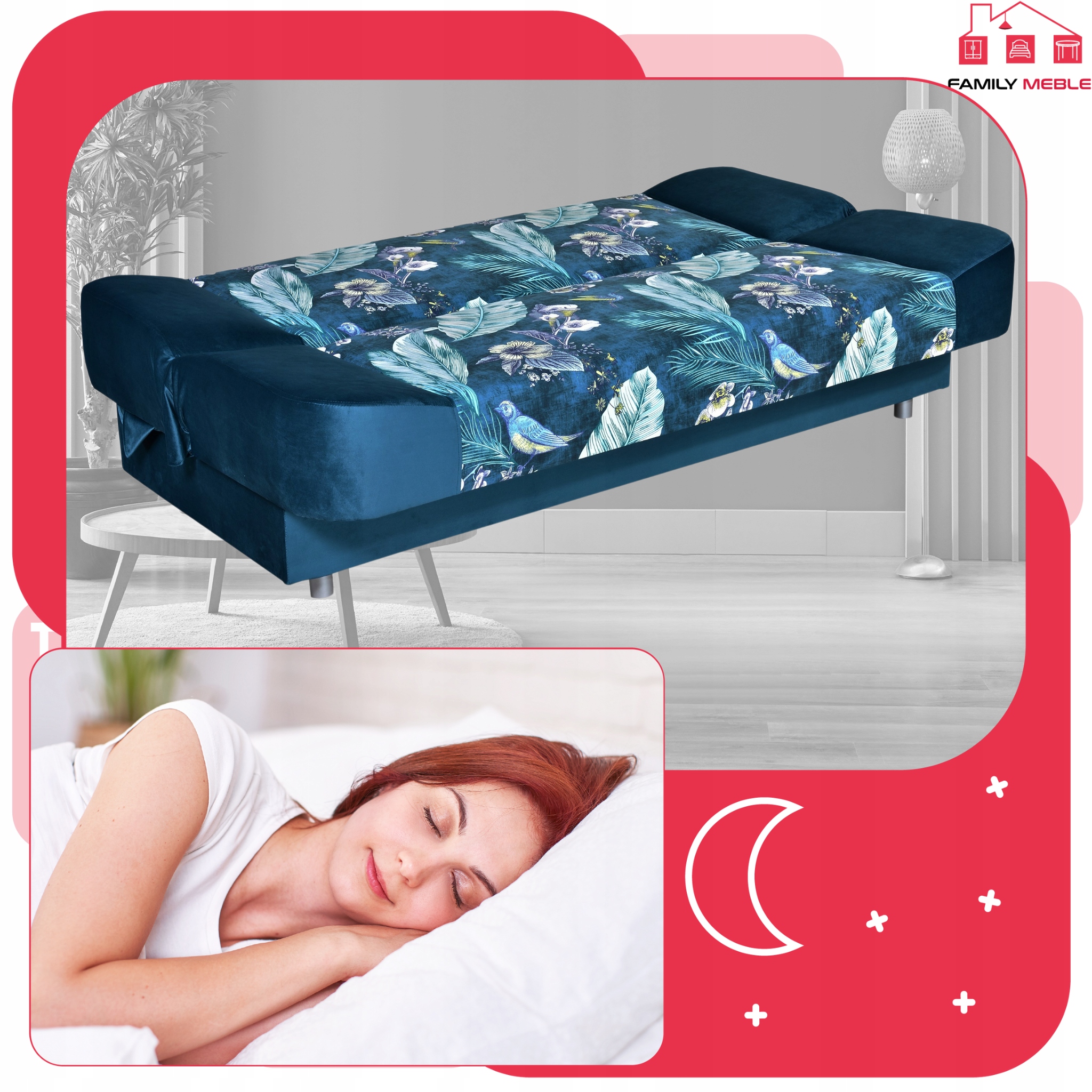 Kanapa sofa Sara Print Duo rozkładana wersalka spania bonell łóżko