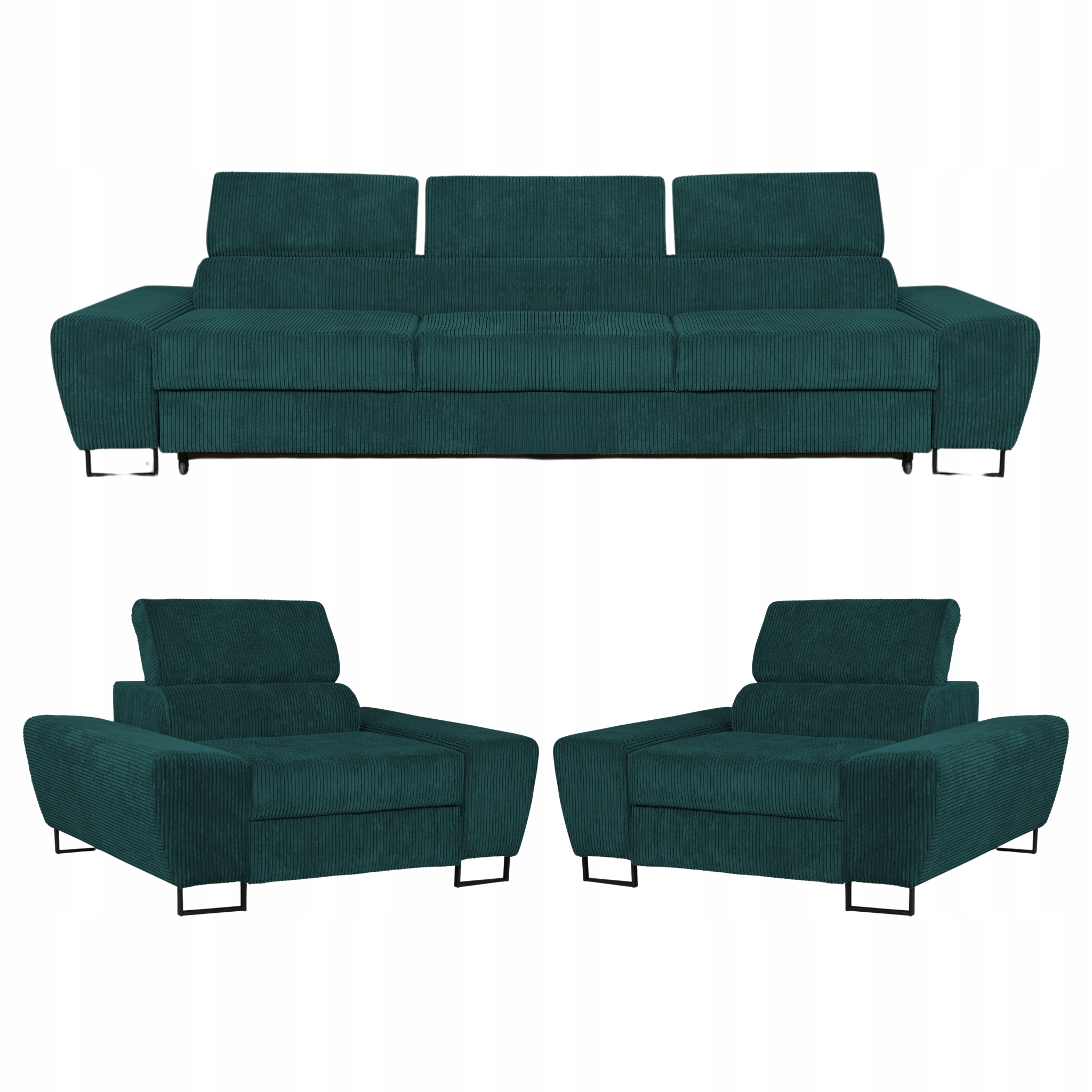 Zestaw mebli wypoczynkowych Savio Sofa 3os fotele zielone