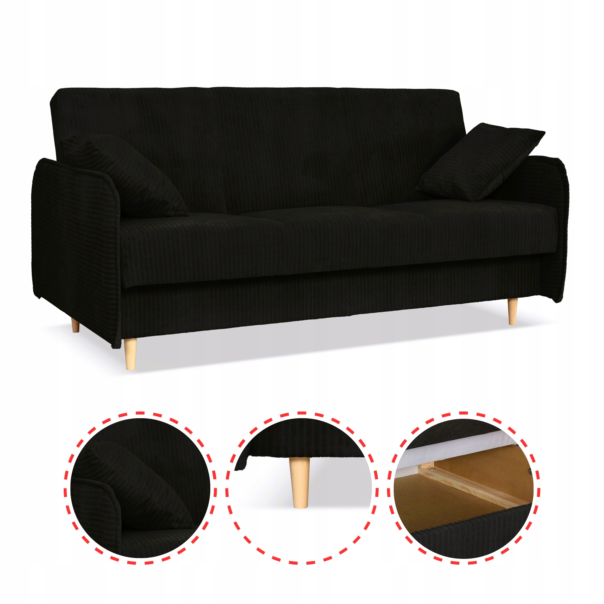 Kanapa sofa Alvo rozkładana wersalka funkcja spania pojemnik Family czarna