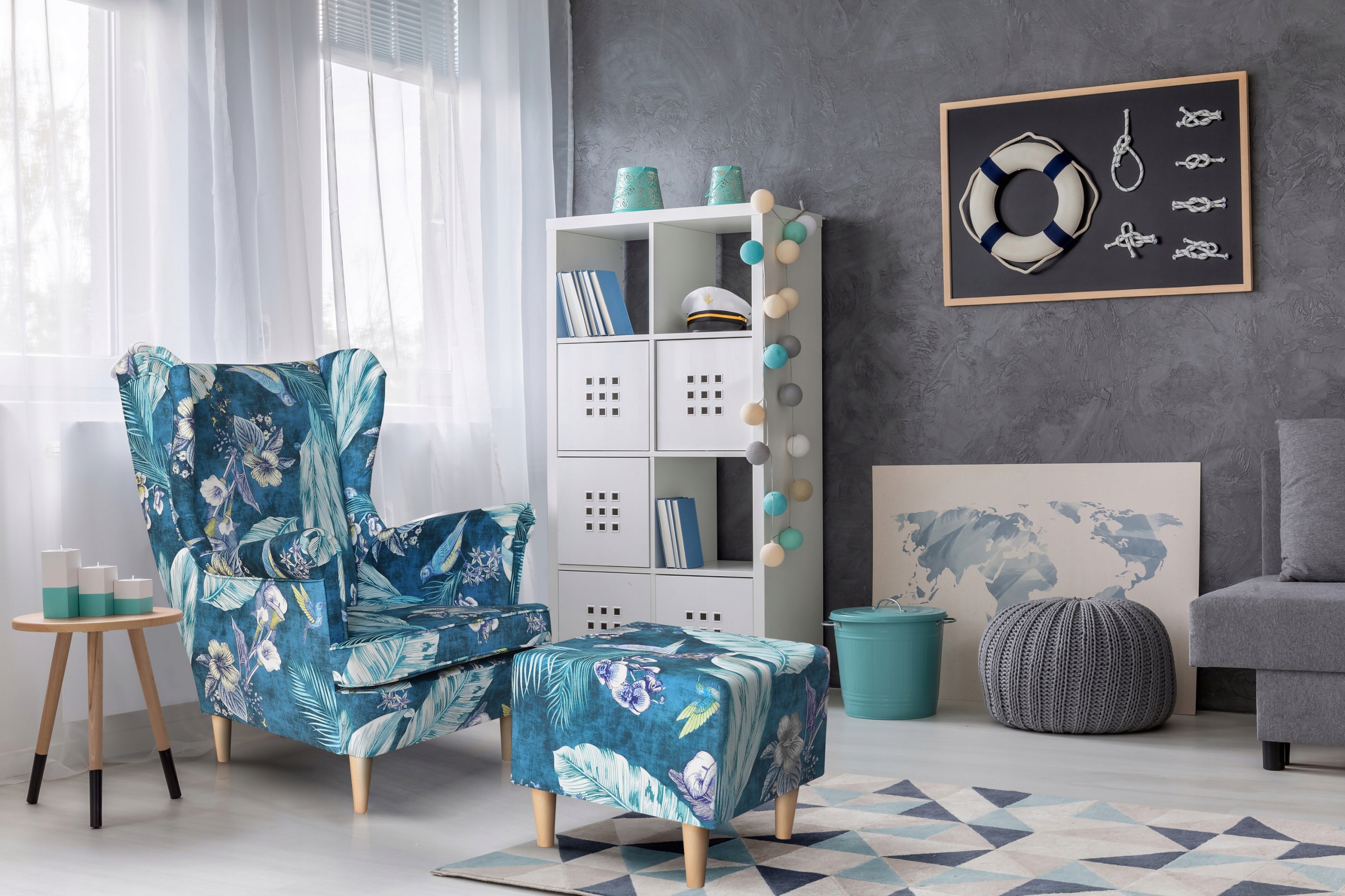 Fotel uszak ARI PRINT skandynawski  patchwork czarno biały