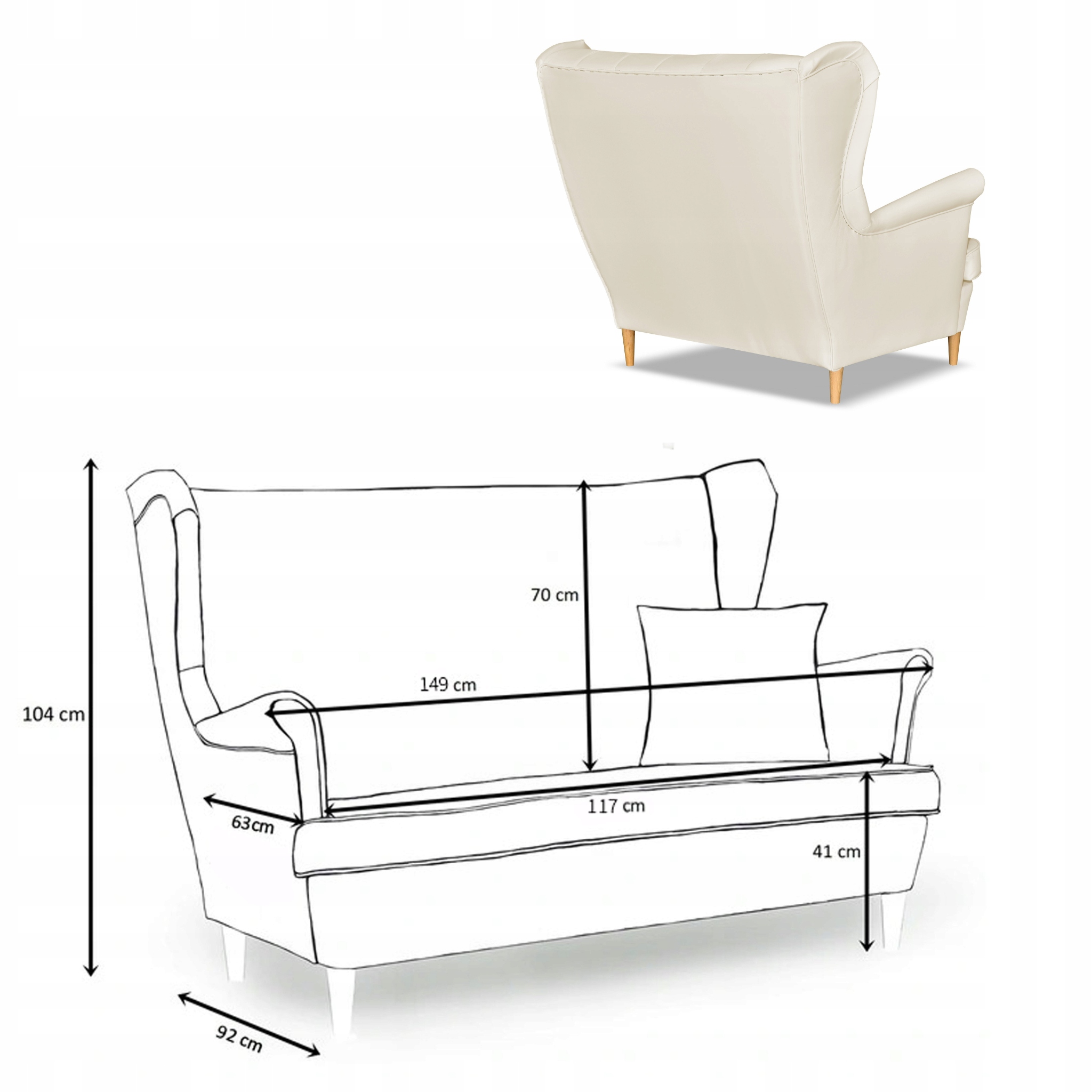Sofa kanapa uszak Gaja ekoskóra skandynawska beżowa