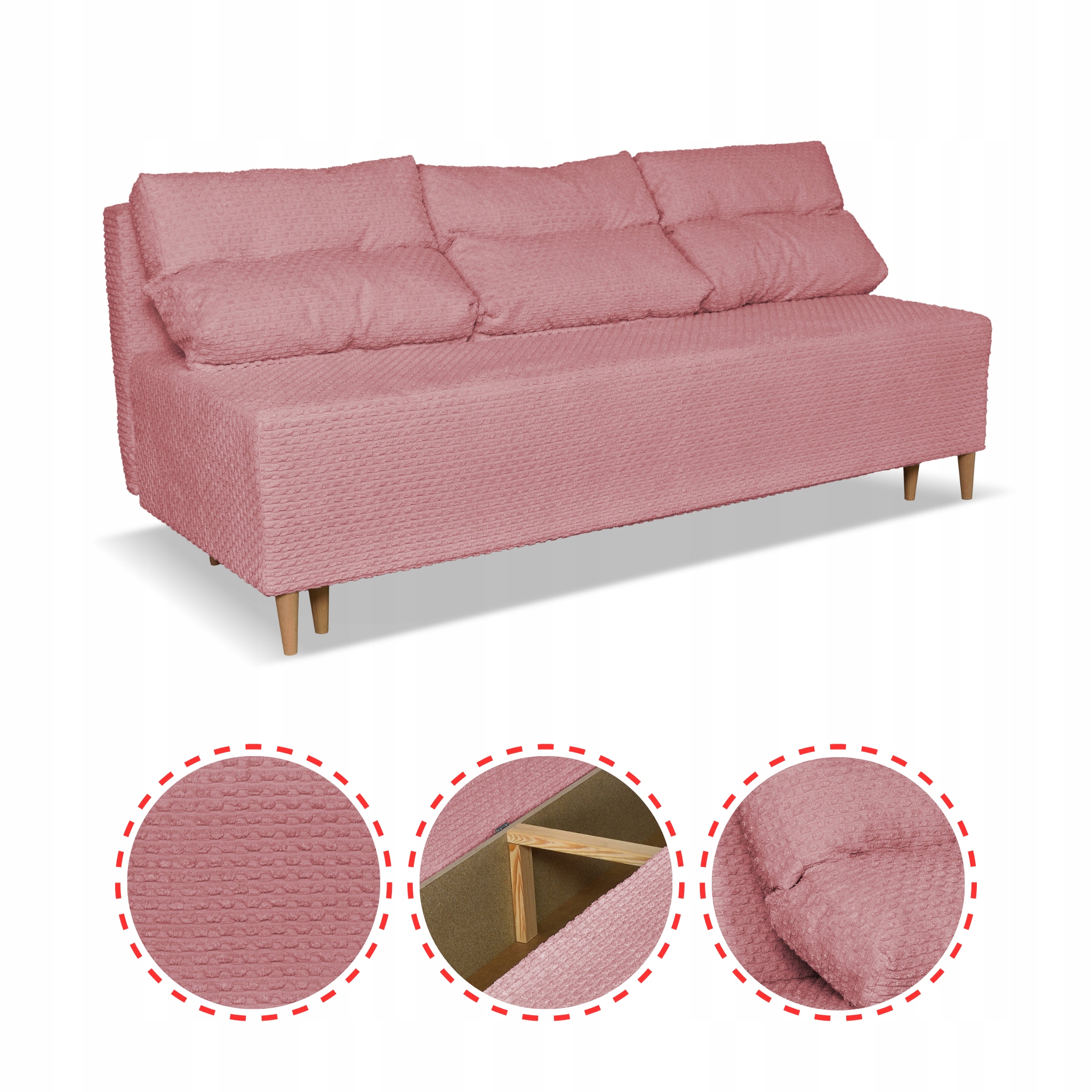 Kanapa sofa KIMO f. spania pojemnik Twisster c. róż sztruks