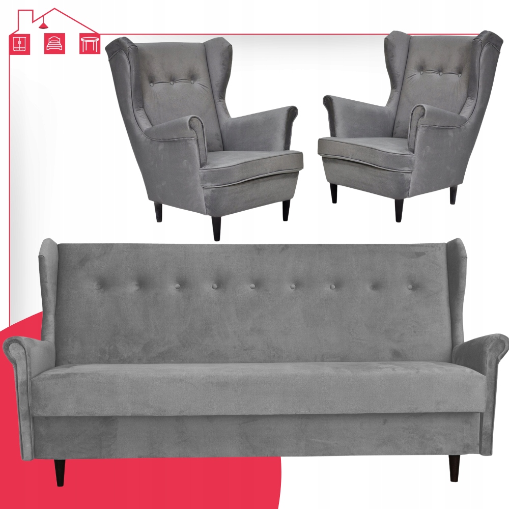 Komplet wypoczynkowy do pokoju funkcja spania jasnoszary ARI