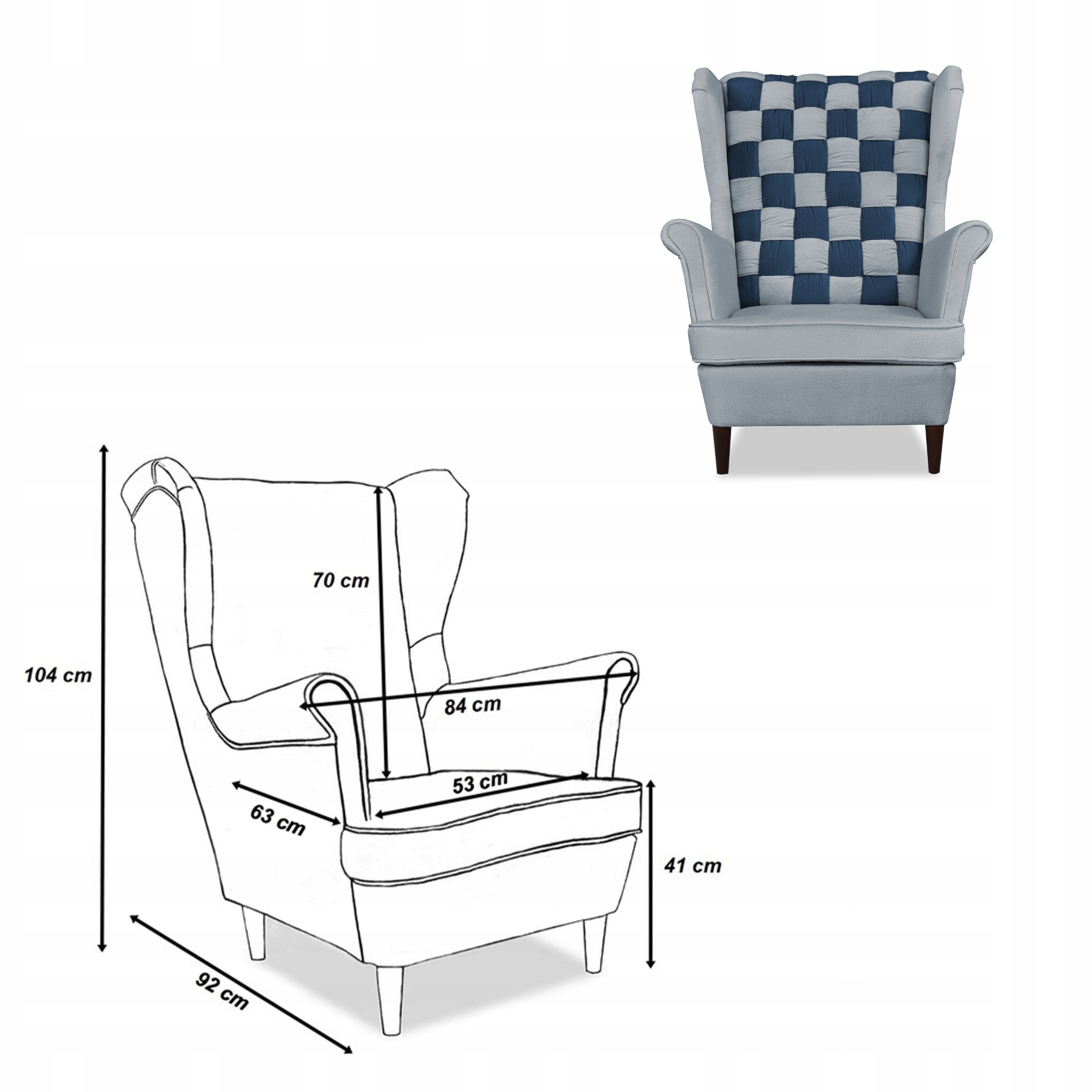 Zestaw uszak CAROL DUO sofa fotele pufy szaro - granatowy