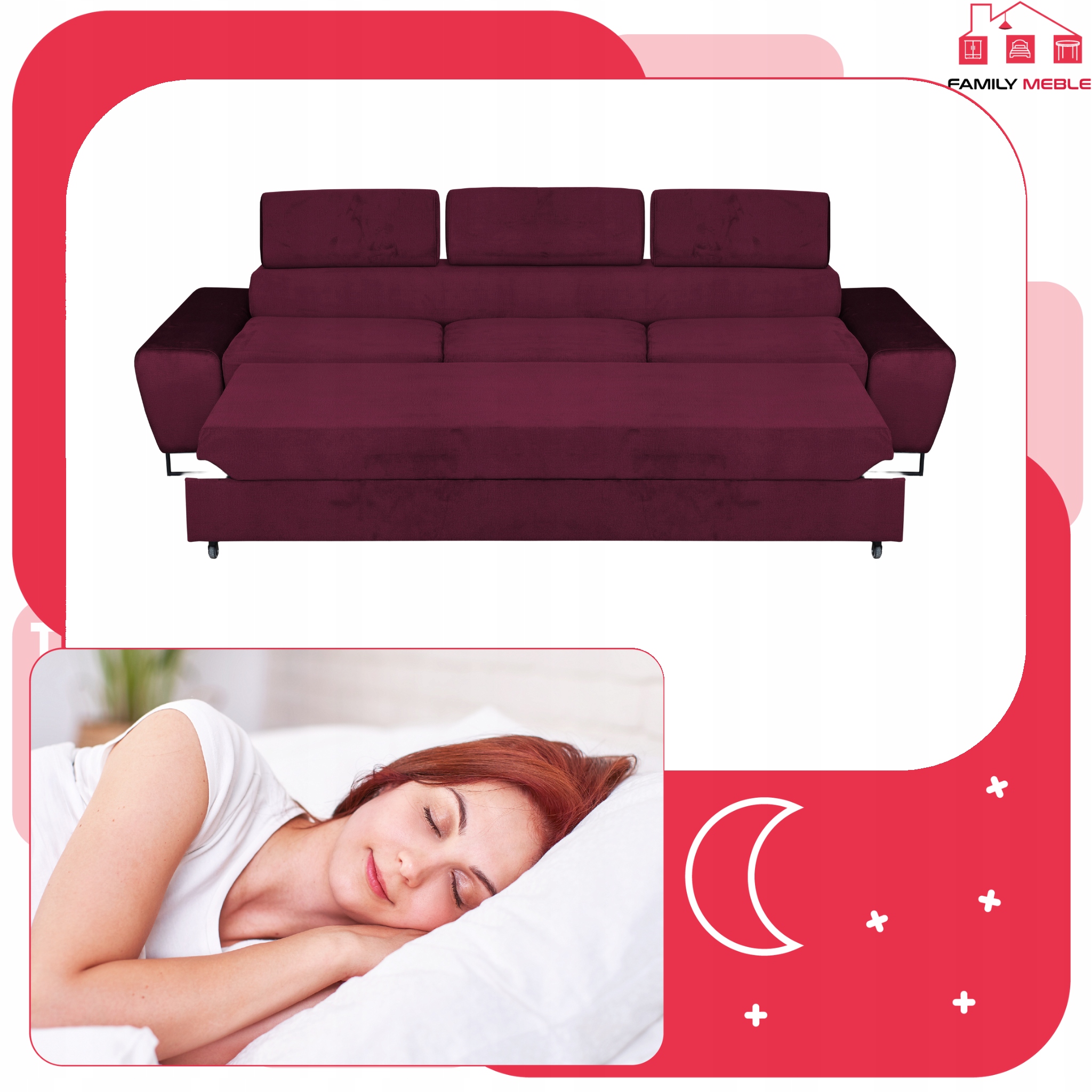 Zestaw mebli wypoczynkowych Bosso Sofa 3os fotele bordowe