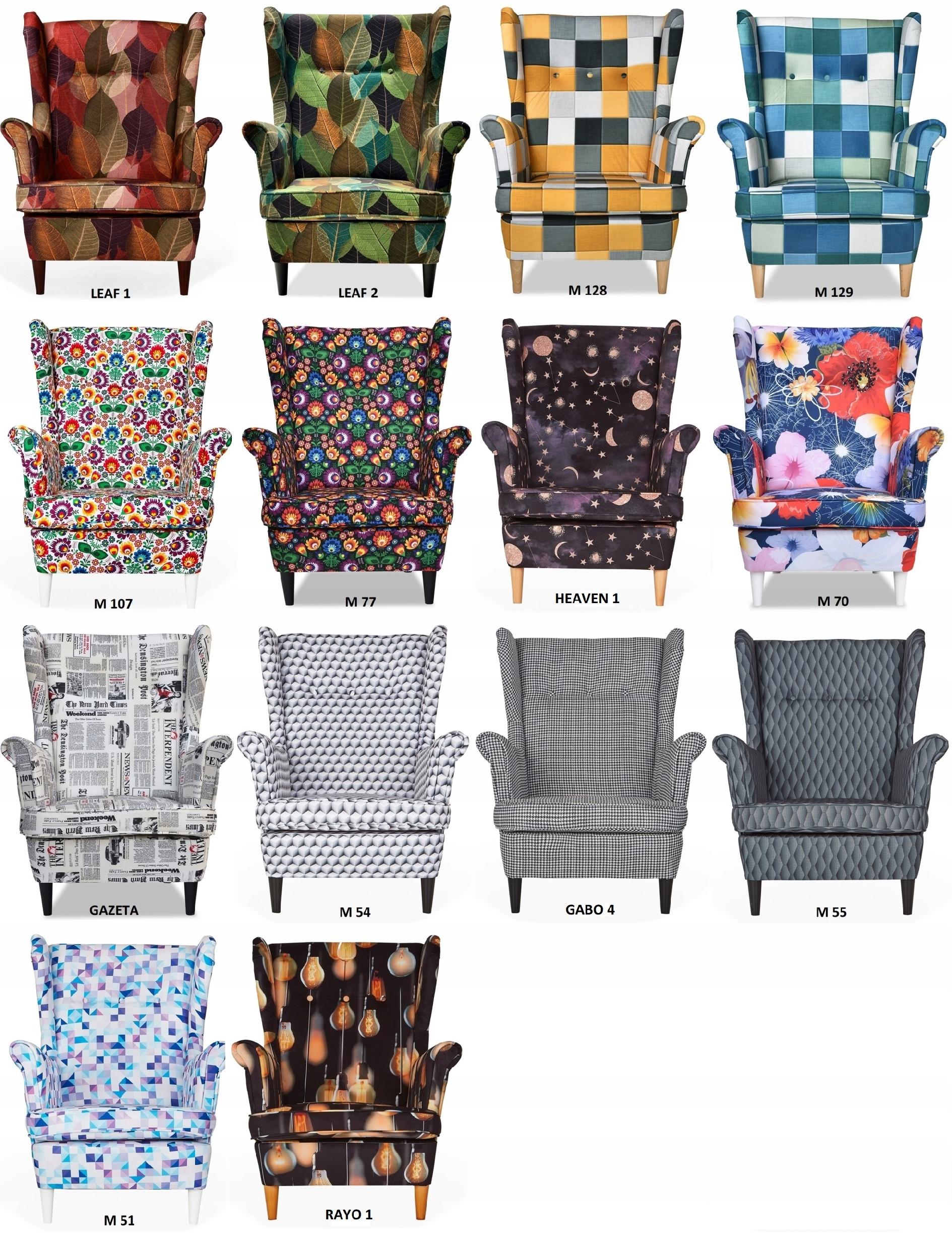 Fotel uszak ARI PRINT skandynawski  patchwork czarno biały