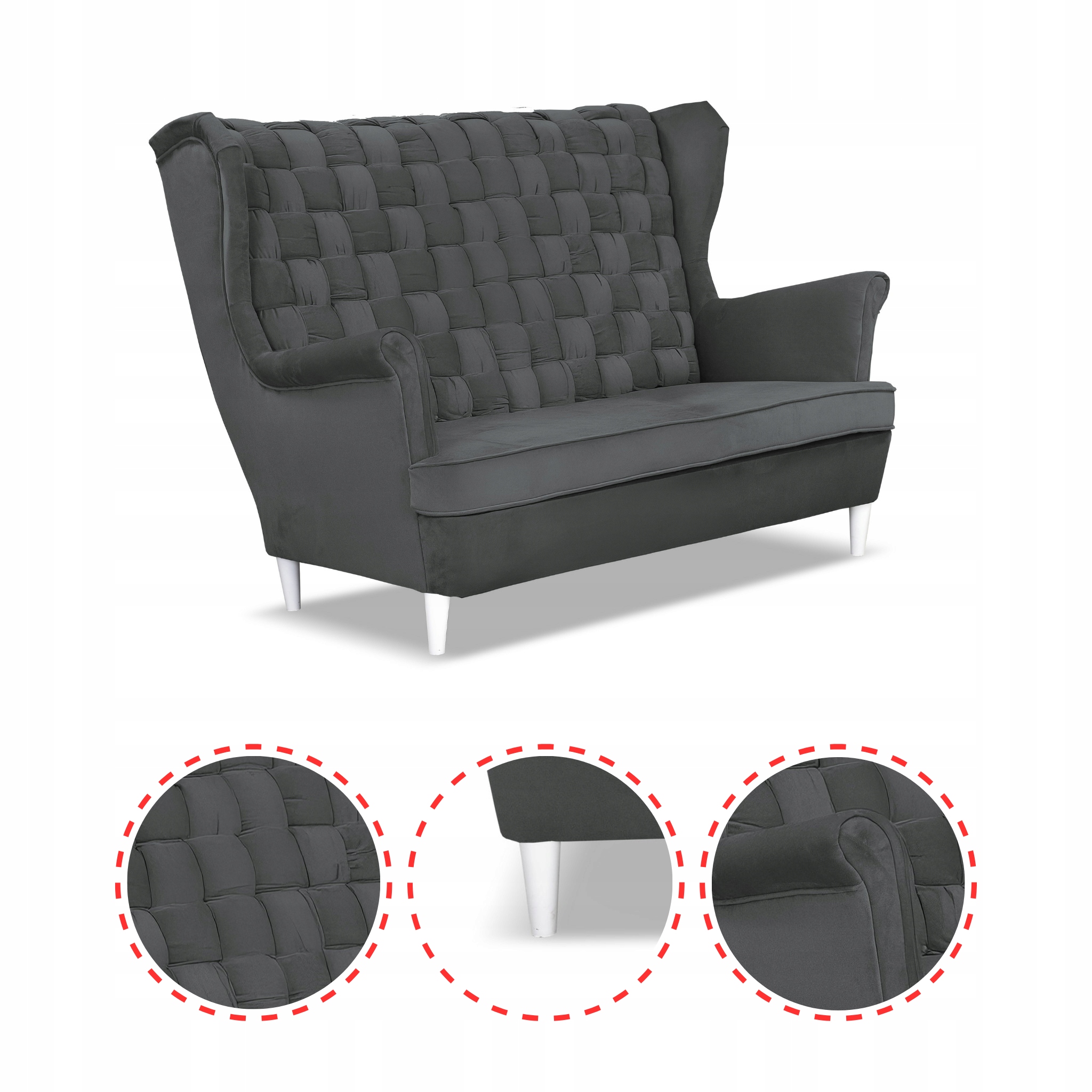 Sofa uszak Carol grafit skandynawska kanapa 2-os. sprężynach