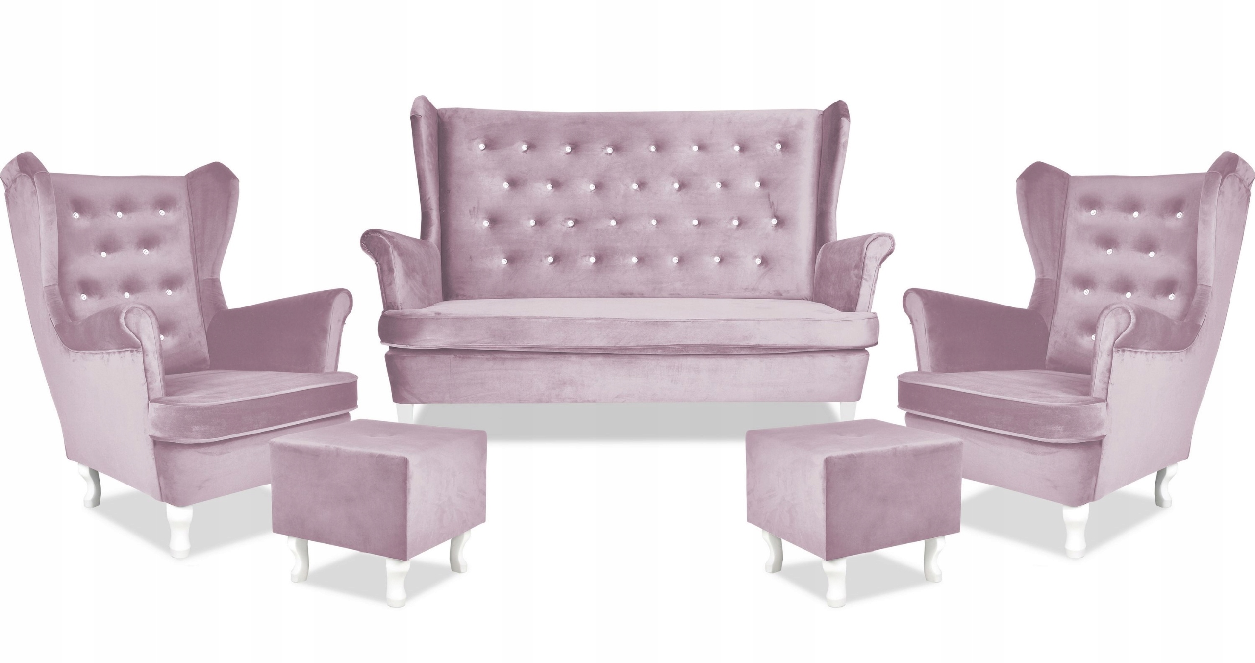 Zestaw wypoczynkowy mebli uszak Diana sofa fotele pufy  komplet