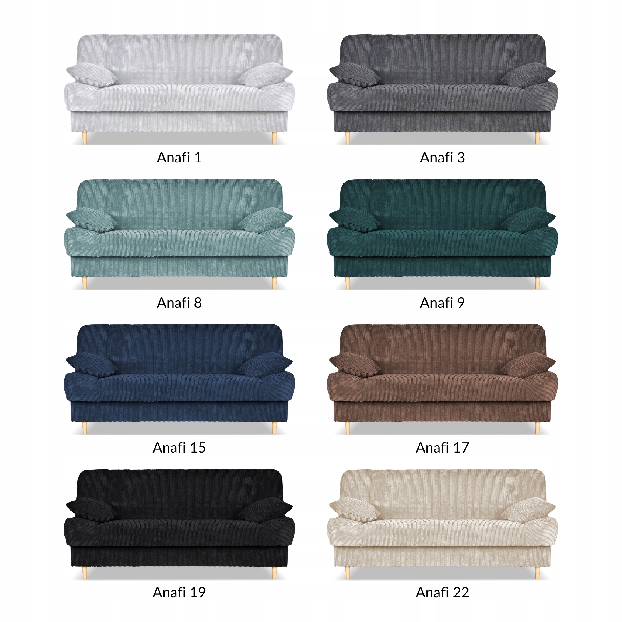 Kanapa sofa Belito rozkładana pojemnik f spania BONELL brązowa sztruks