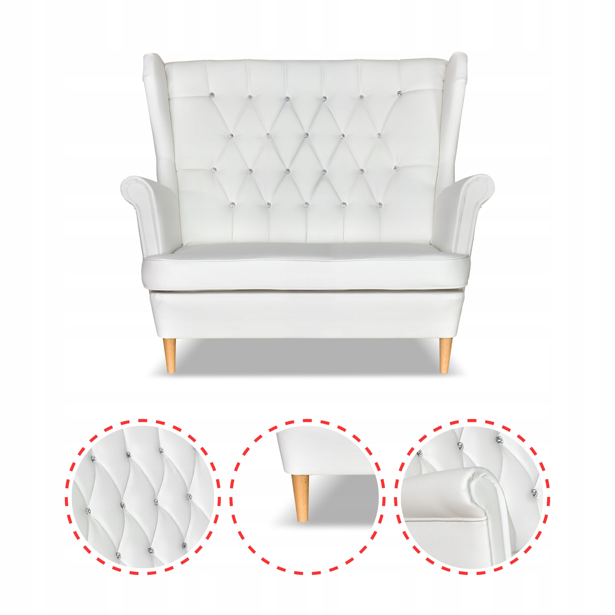 Zestaw uszak Gaja ekoskóra skaj sofa fotele pufy biały