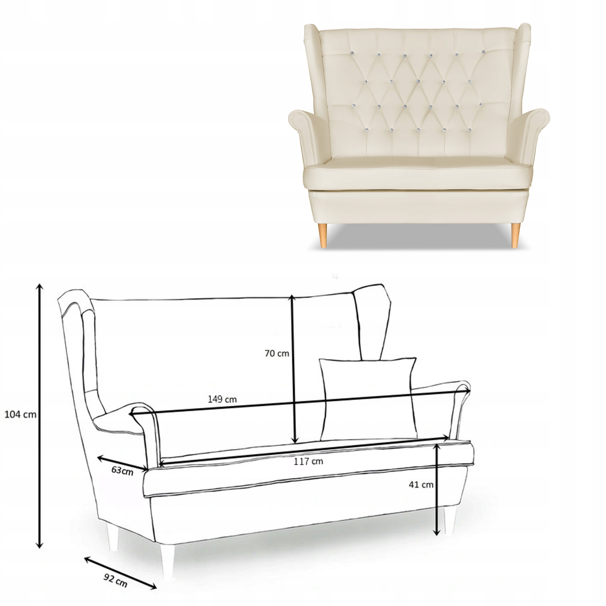 Zestaw uszak Gaja ekoskóra skaj sofa fotele beżowy