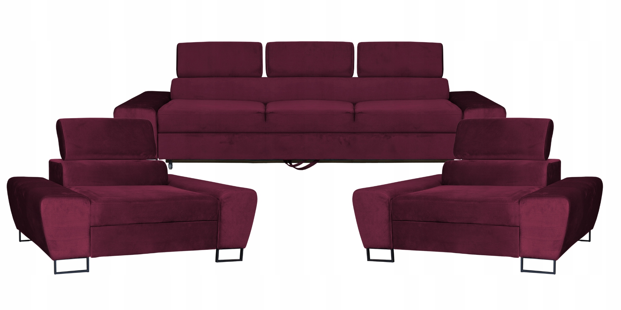 Zestaw mebli wypoczynkowych Bosso Sofa 3os fotele bordowe