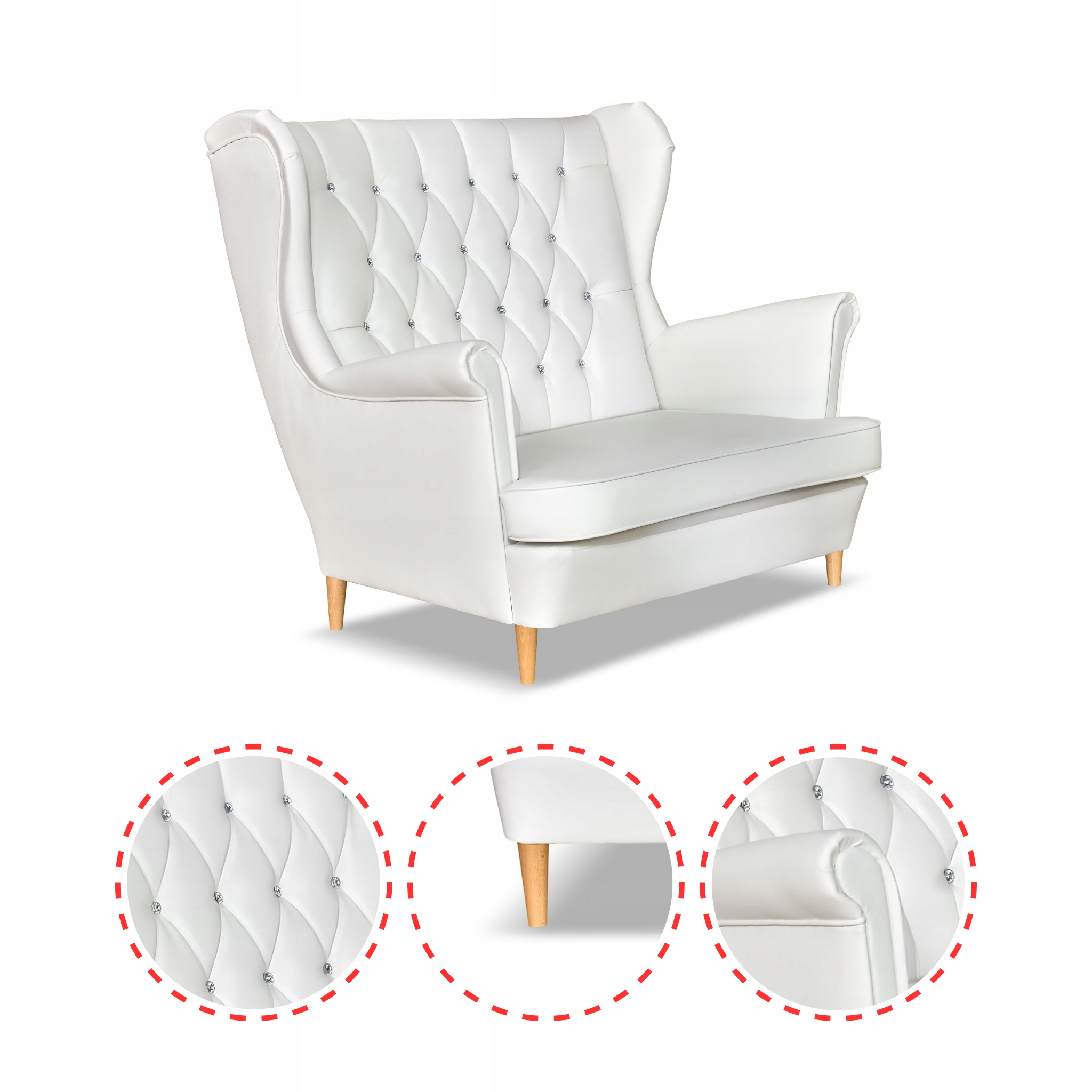 Sofa kanapa uszak Gaja ekoskóra skandynawska biała