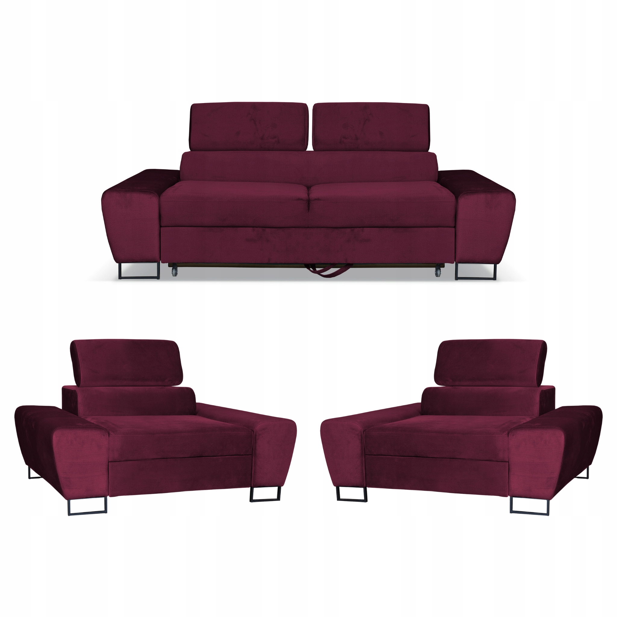 Zestaw mebli wypoczynkowych Bosso Sofa 2os fotele bordowe