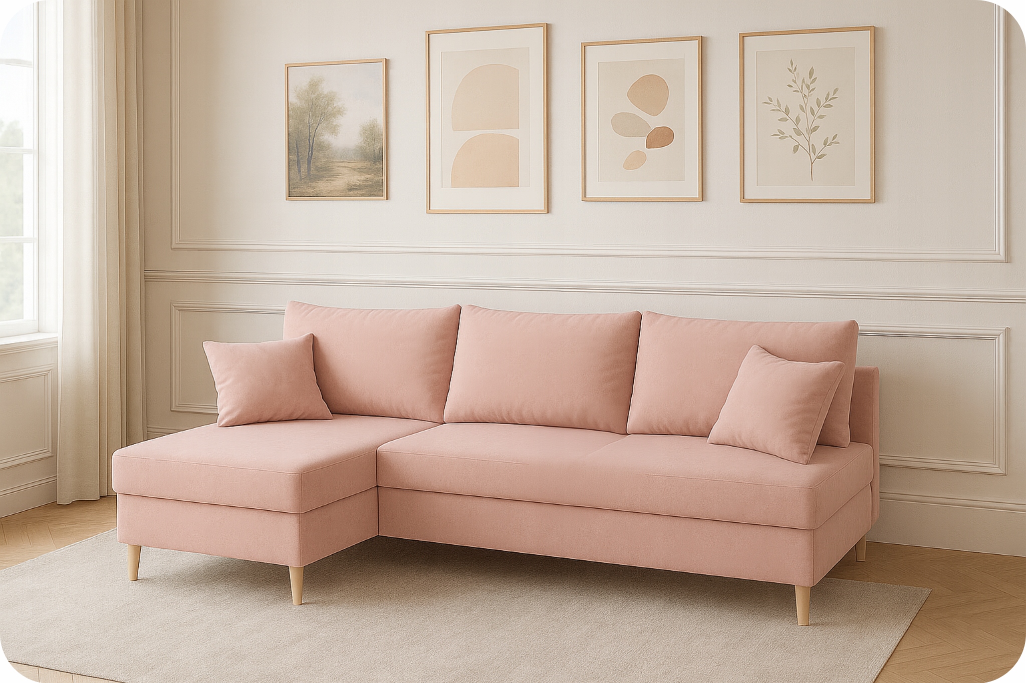 Narożnik Wigo rozkładany z funkcją spania  welur beżowy