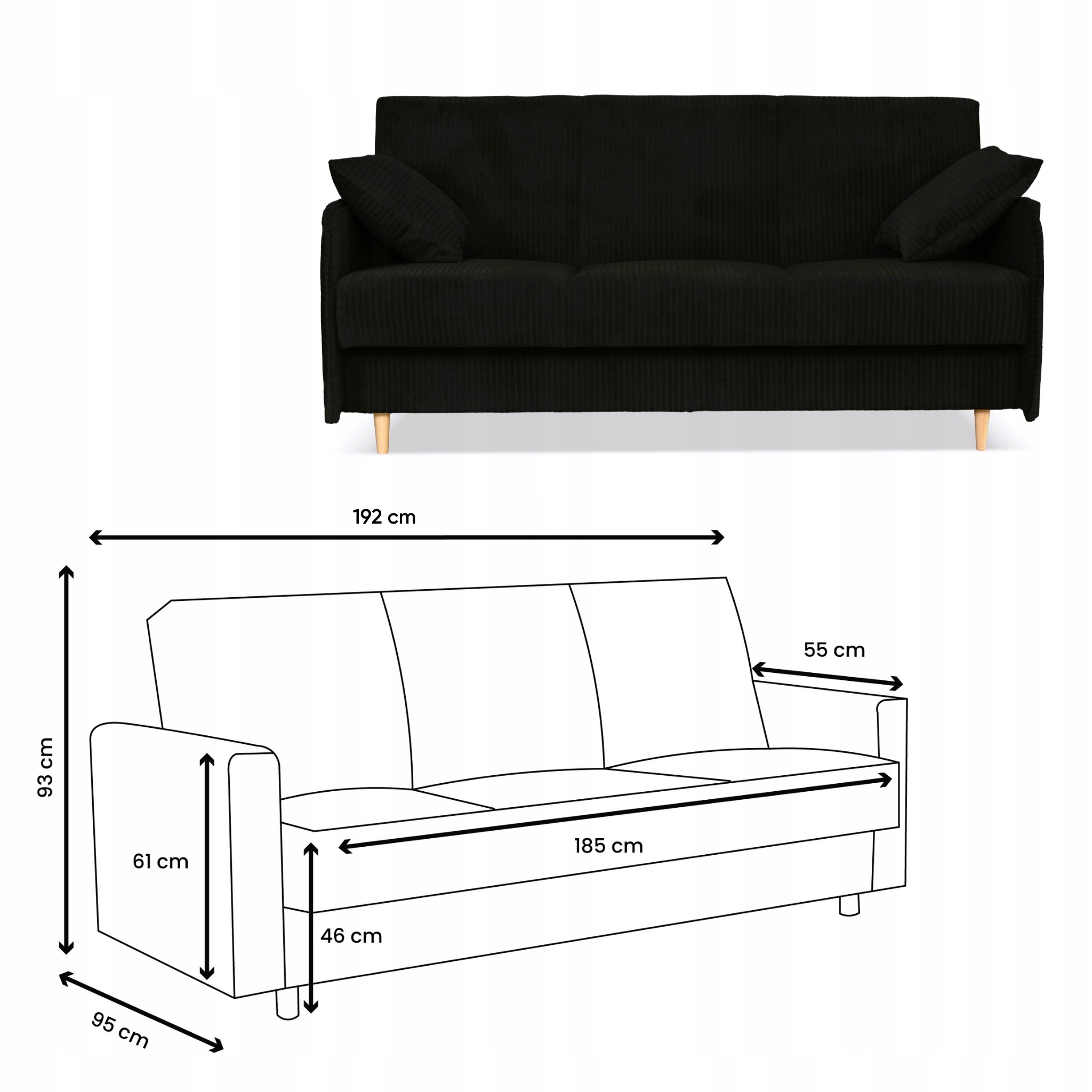 Kanapa sofa Alvo rozkładana wersalka funkcja spania pojemnik Family czarna