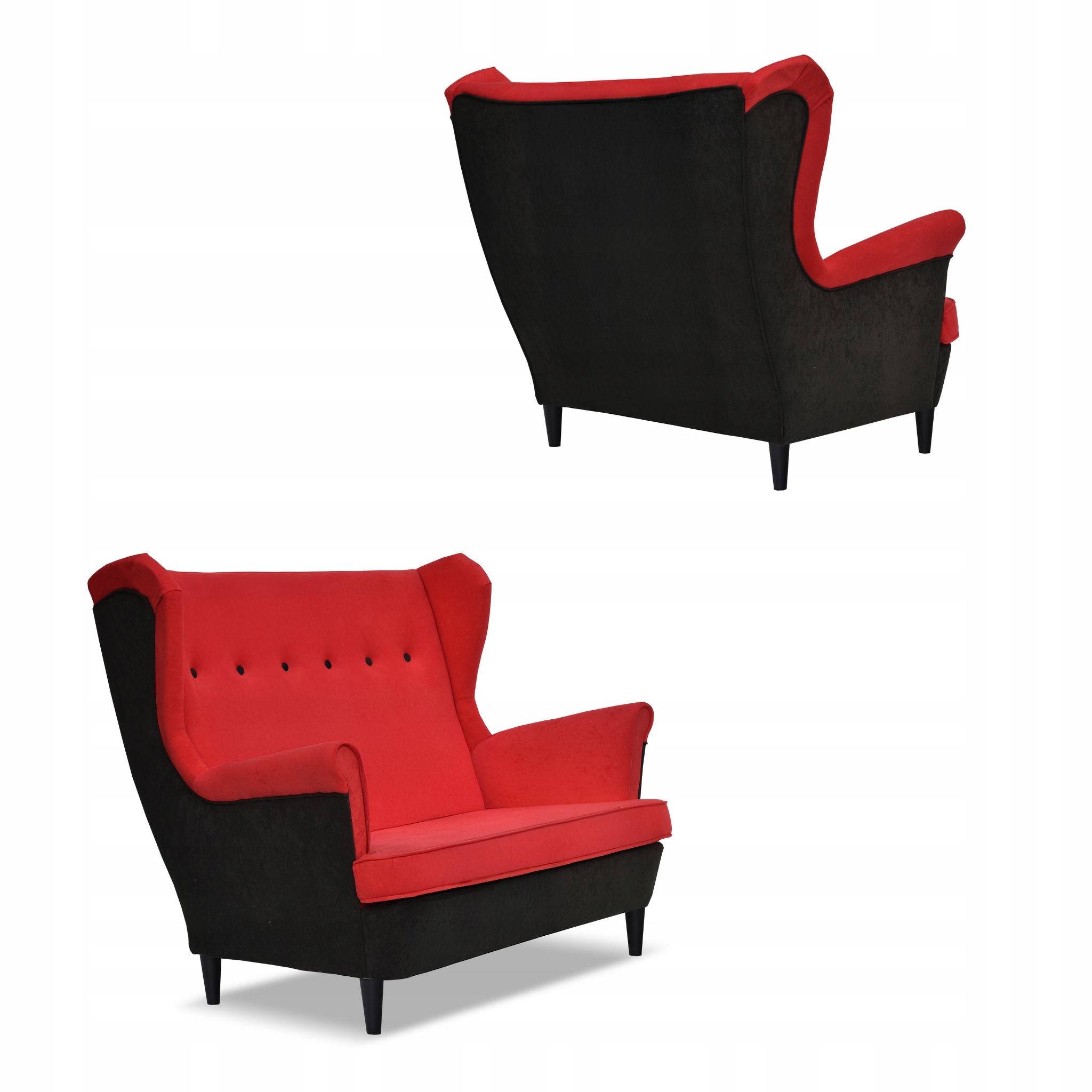 Zestaw wypoczynkowy ARI DUO sofa fotele pufy czarno - czerwony