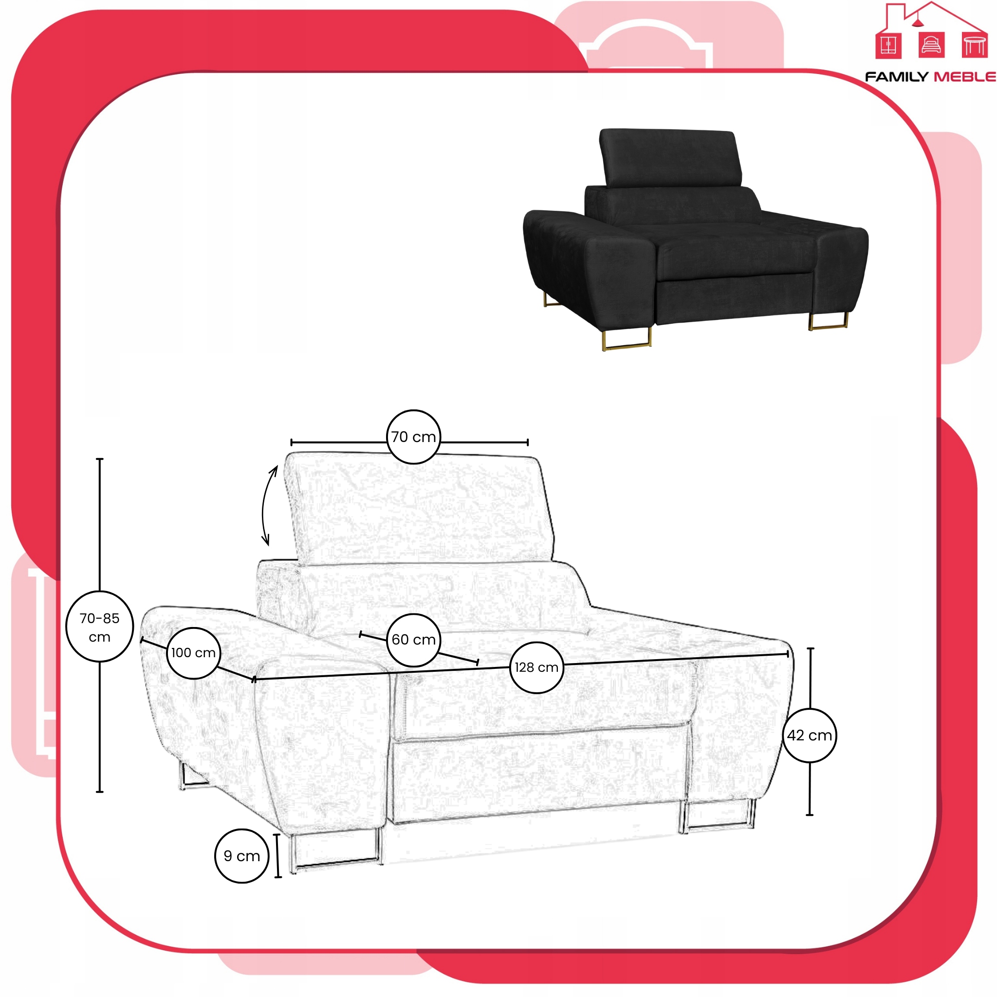 Zestaw mebli wypoczynkowych salon Bosso Sofa 3os fotele czarne