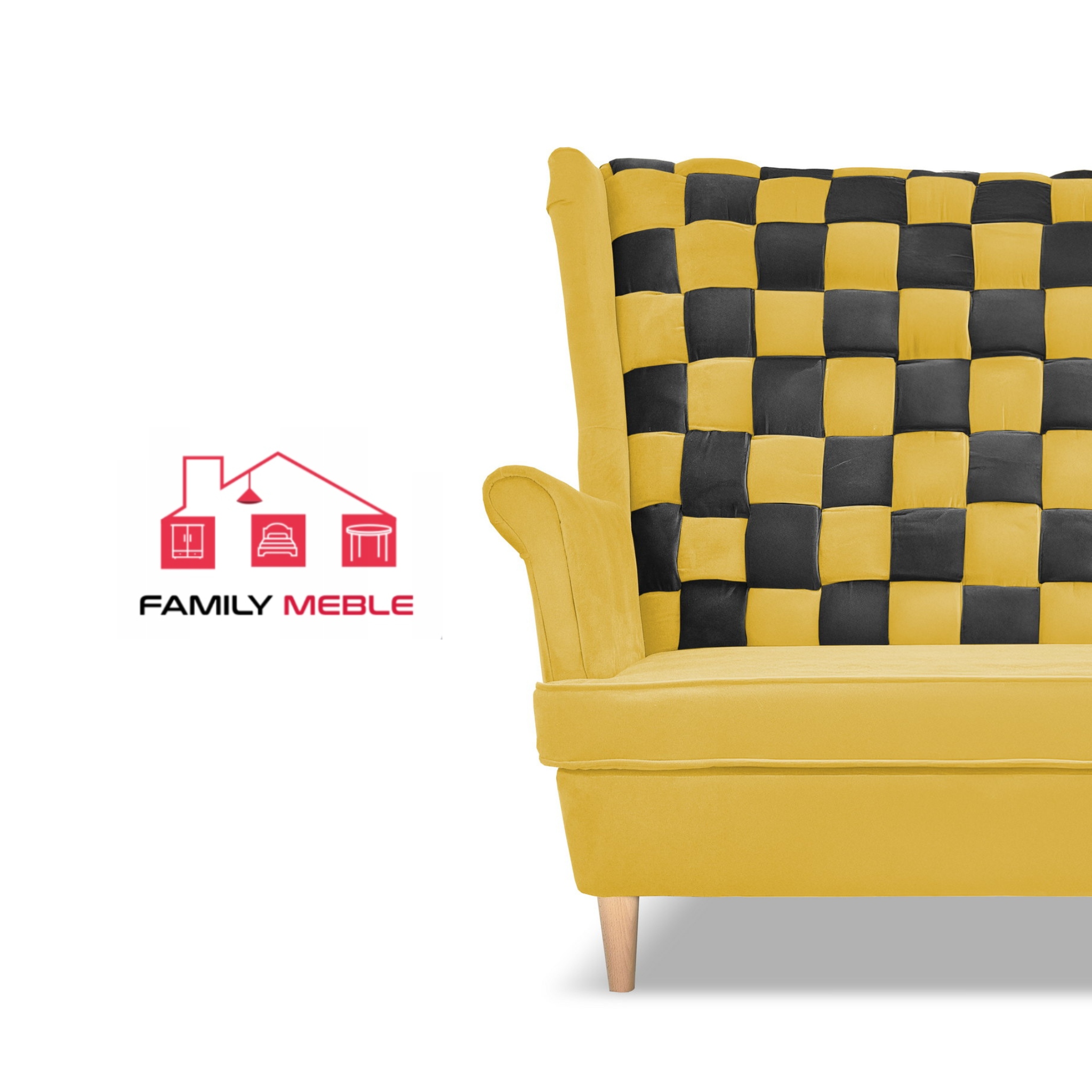 Zestaw uszak CAROL DUO sofa fotele pufy żółty miodowy - brąz