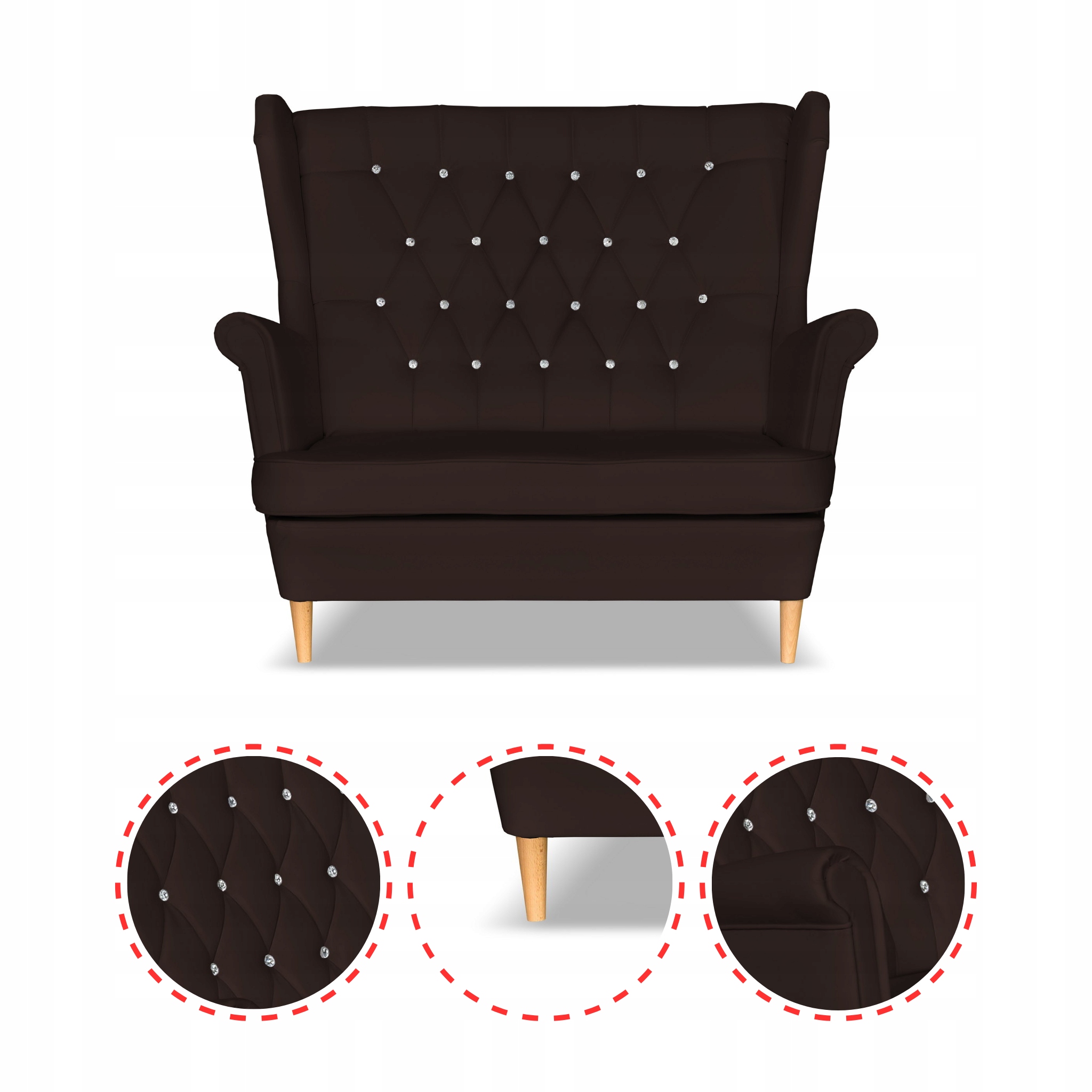 Zestaw uszak Gaja ekoskóra skaj sofa fotele ciemny brąz