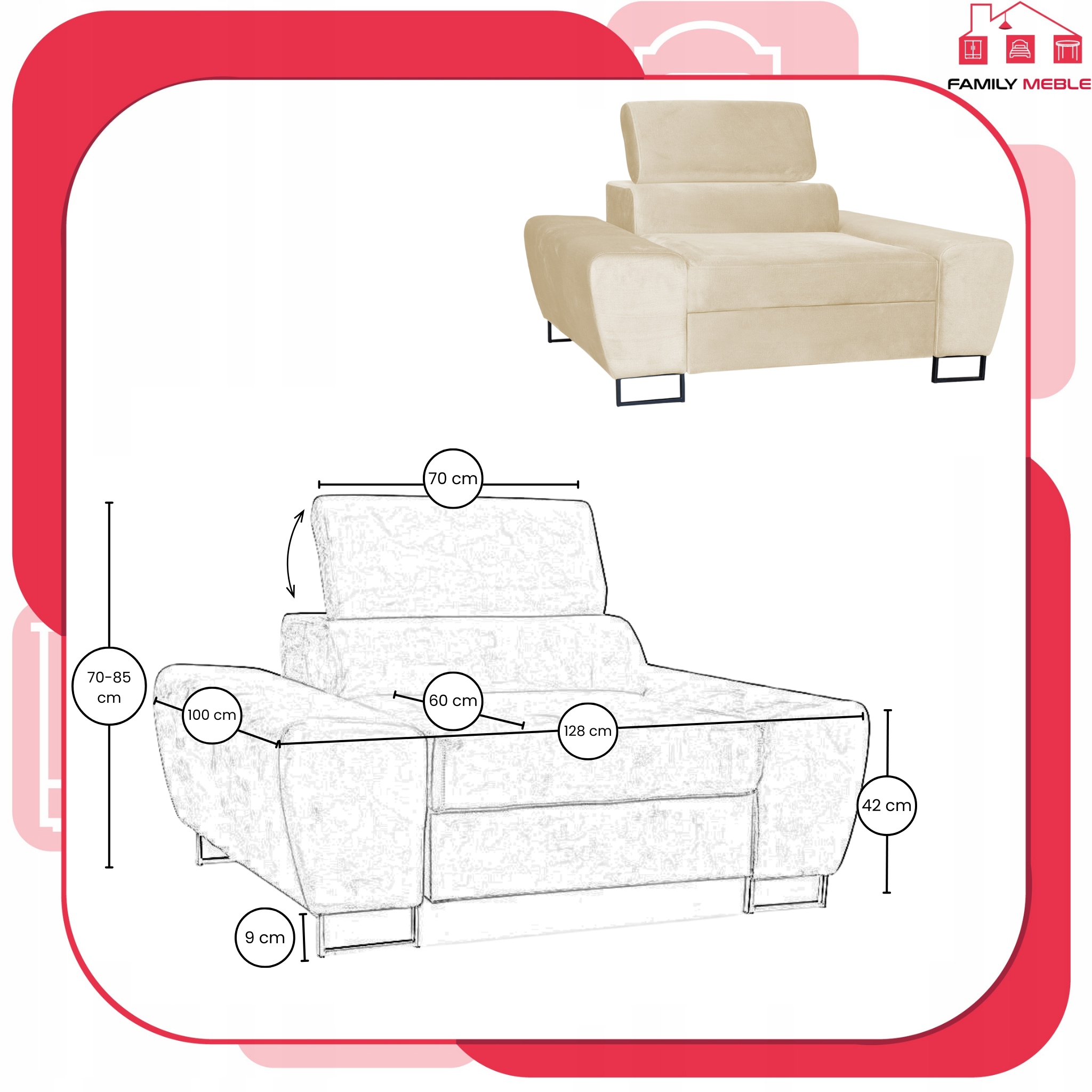 Zestaw mebli wypoczynkowych salonu Bosso Sofa 3os fotele beż