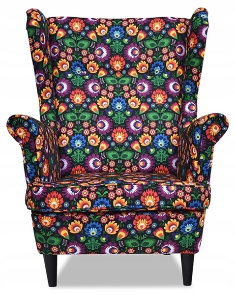 Fotel uszak ARI PRINT z podnóżkiem skandynawski  łowicki