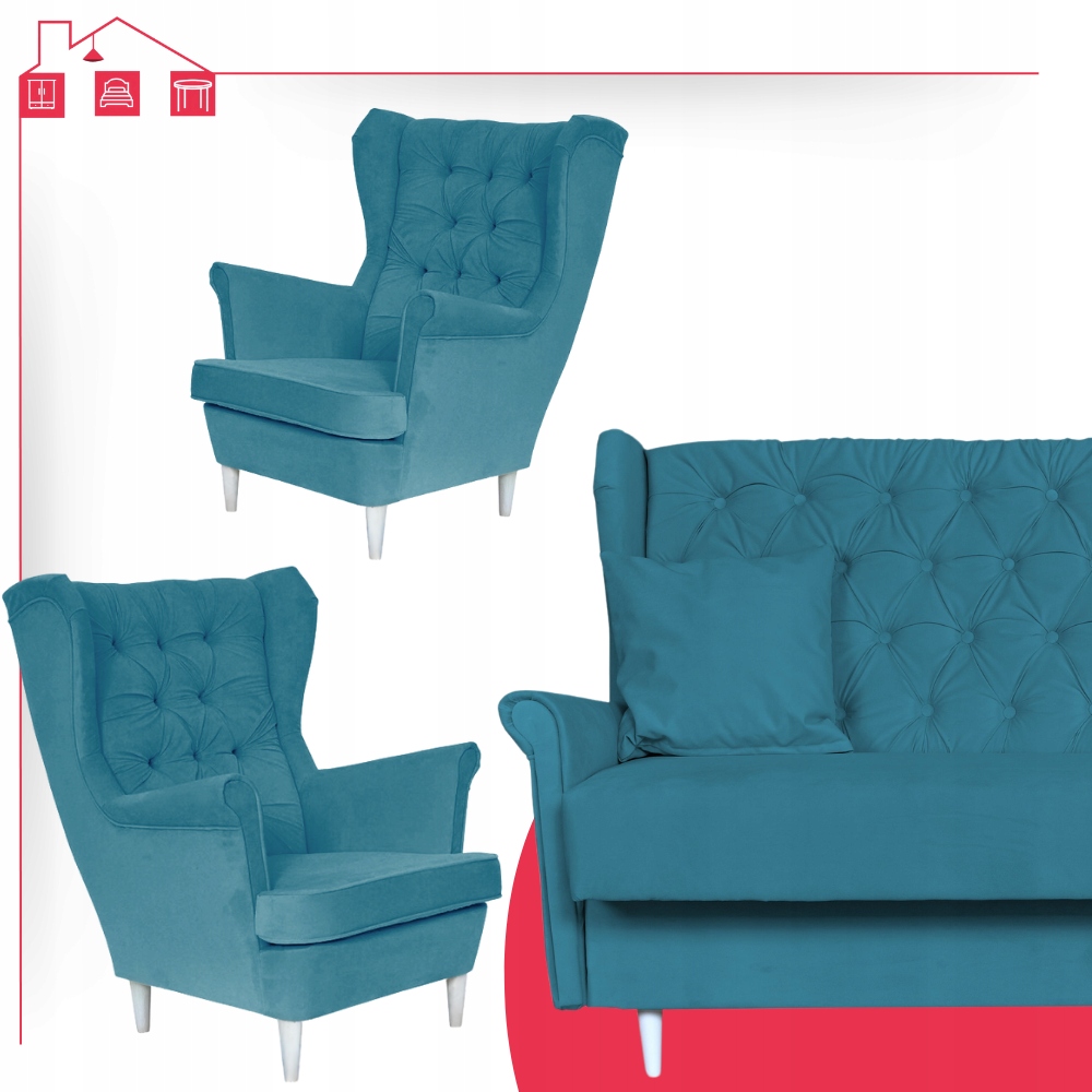 Zestaw mebli wypoczynkowych do salonu sofa 2 fotele NIEBIESKI