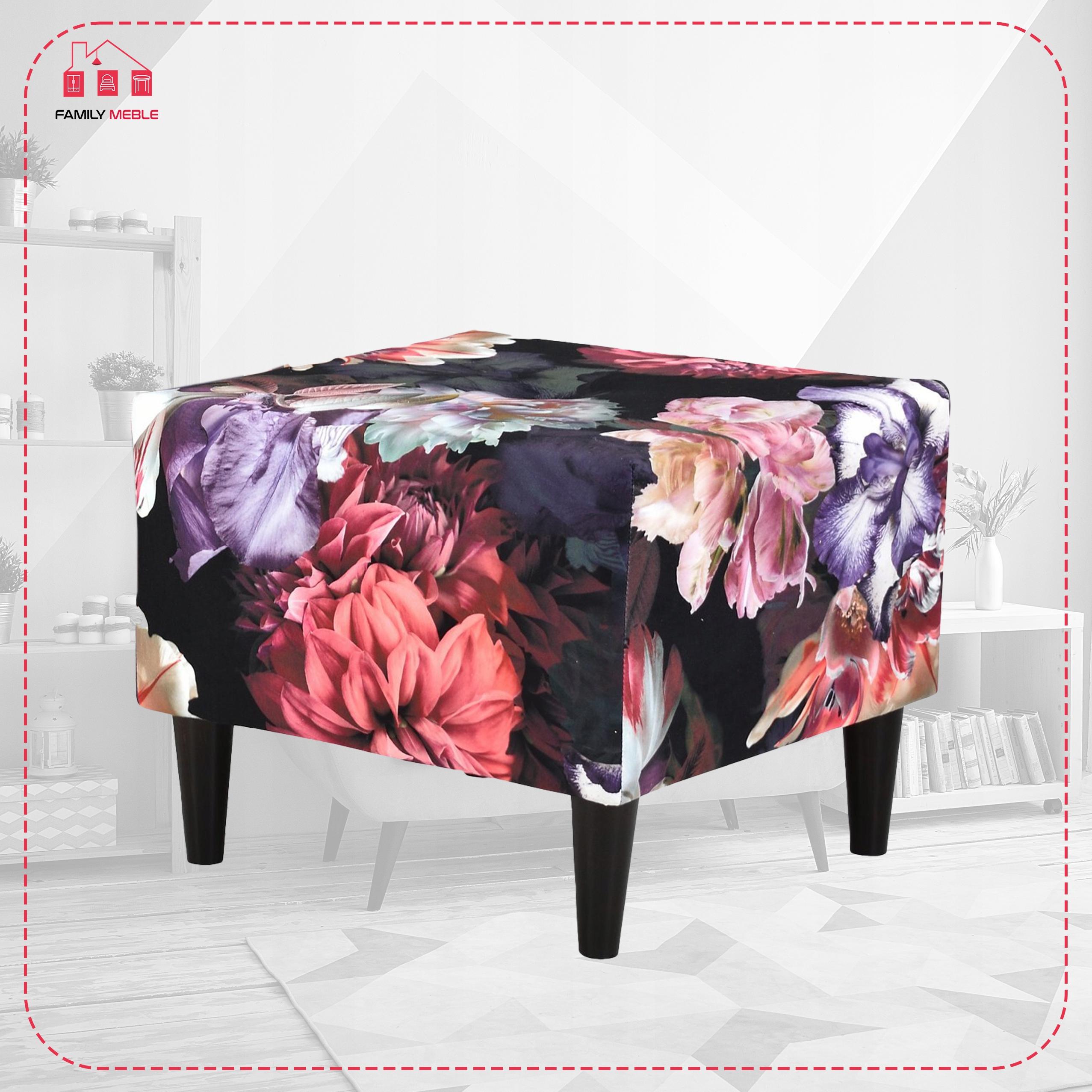 Fotel uszak ARI PRINT z podnóżkiem skandynawski  kwiecisty