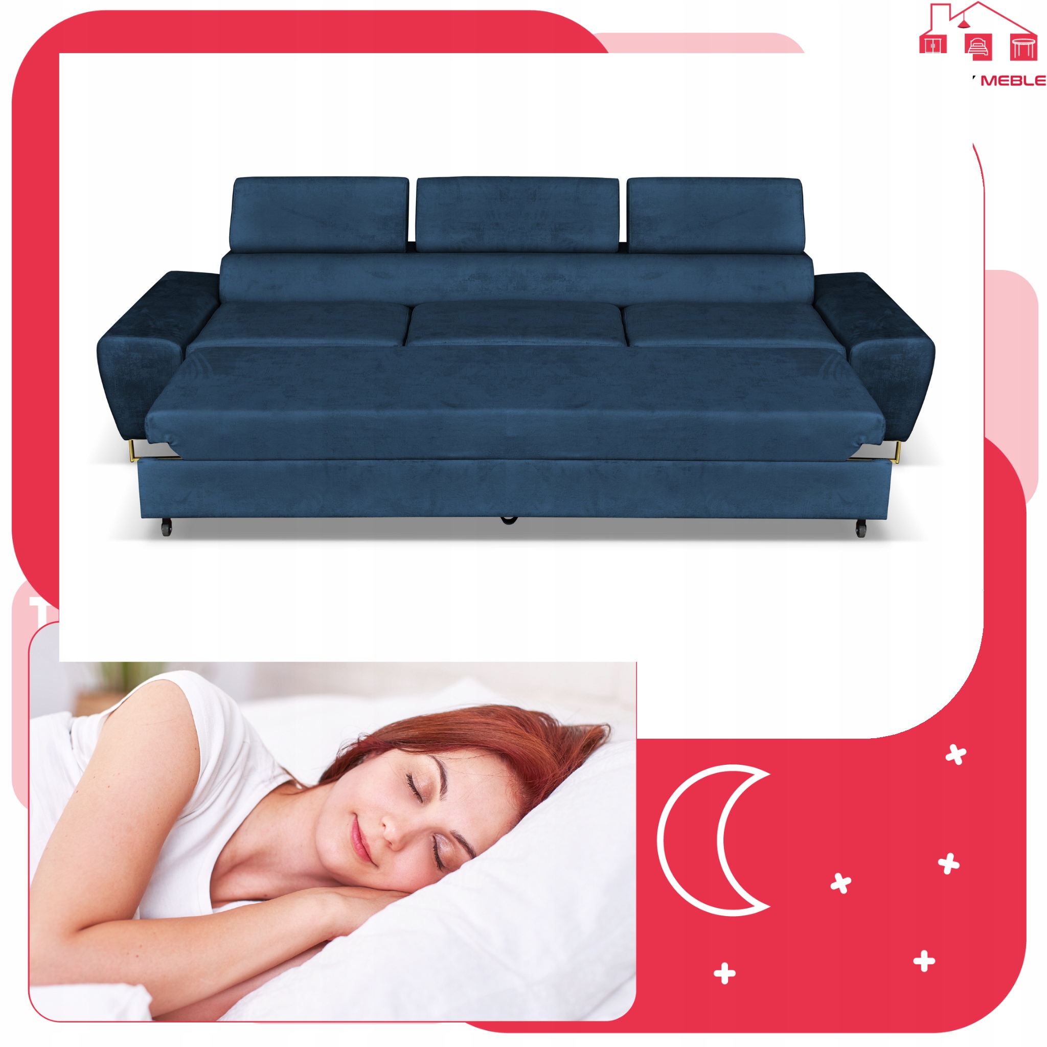 Zestaw mebli wypoczynkowych salon Bosso Sofa 3os fotele granat