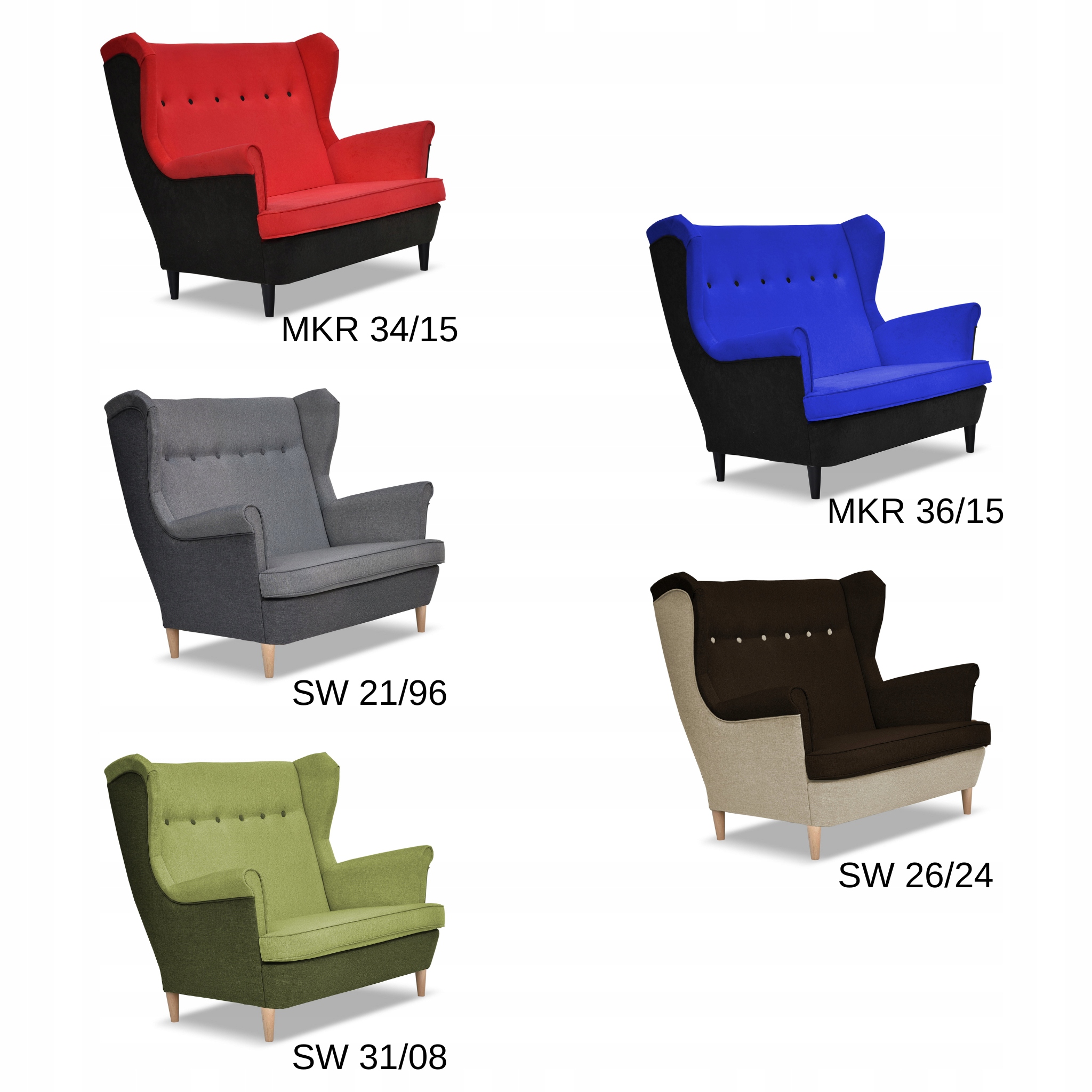 Zestaw wypoczynkowy ARI DUO sofa fotele pufy czarno - czerwony